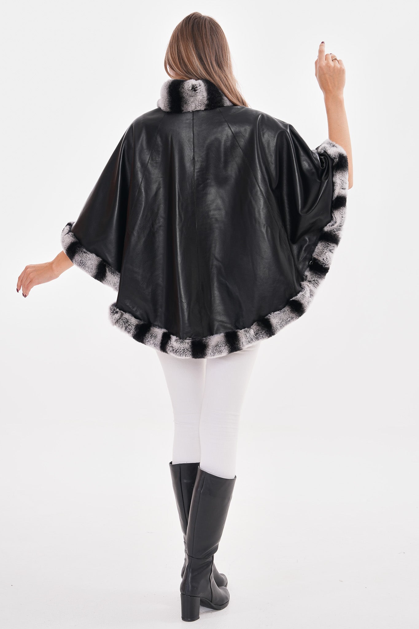 The Glacier Black Reversible Leather Women Cape