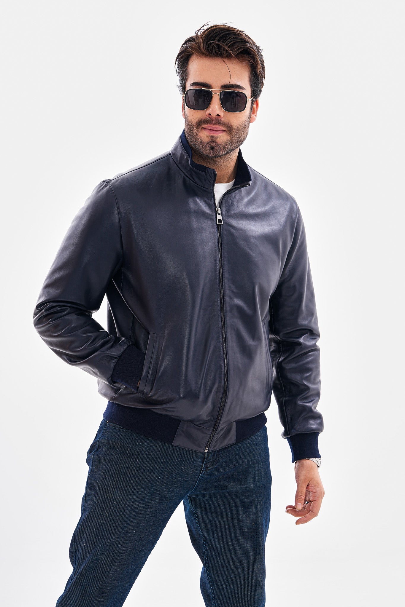 The Ardent Lambskin Men Leather Jacket – Navy Blue