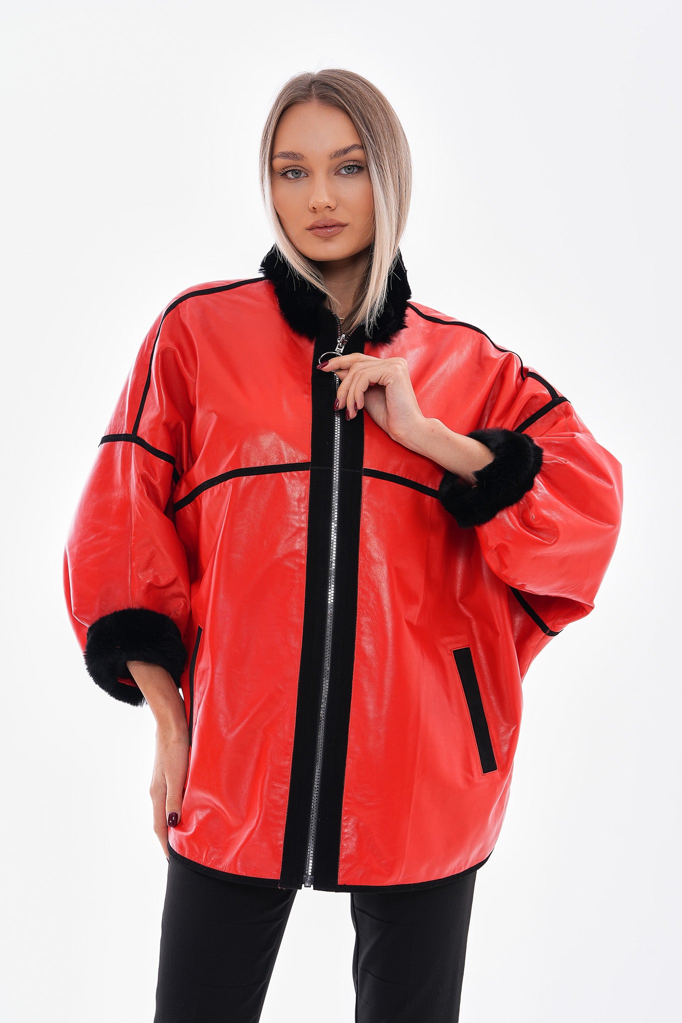 The Rebel Reversible Shearling Red Leather Women Jacket