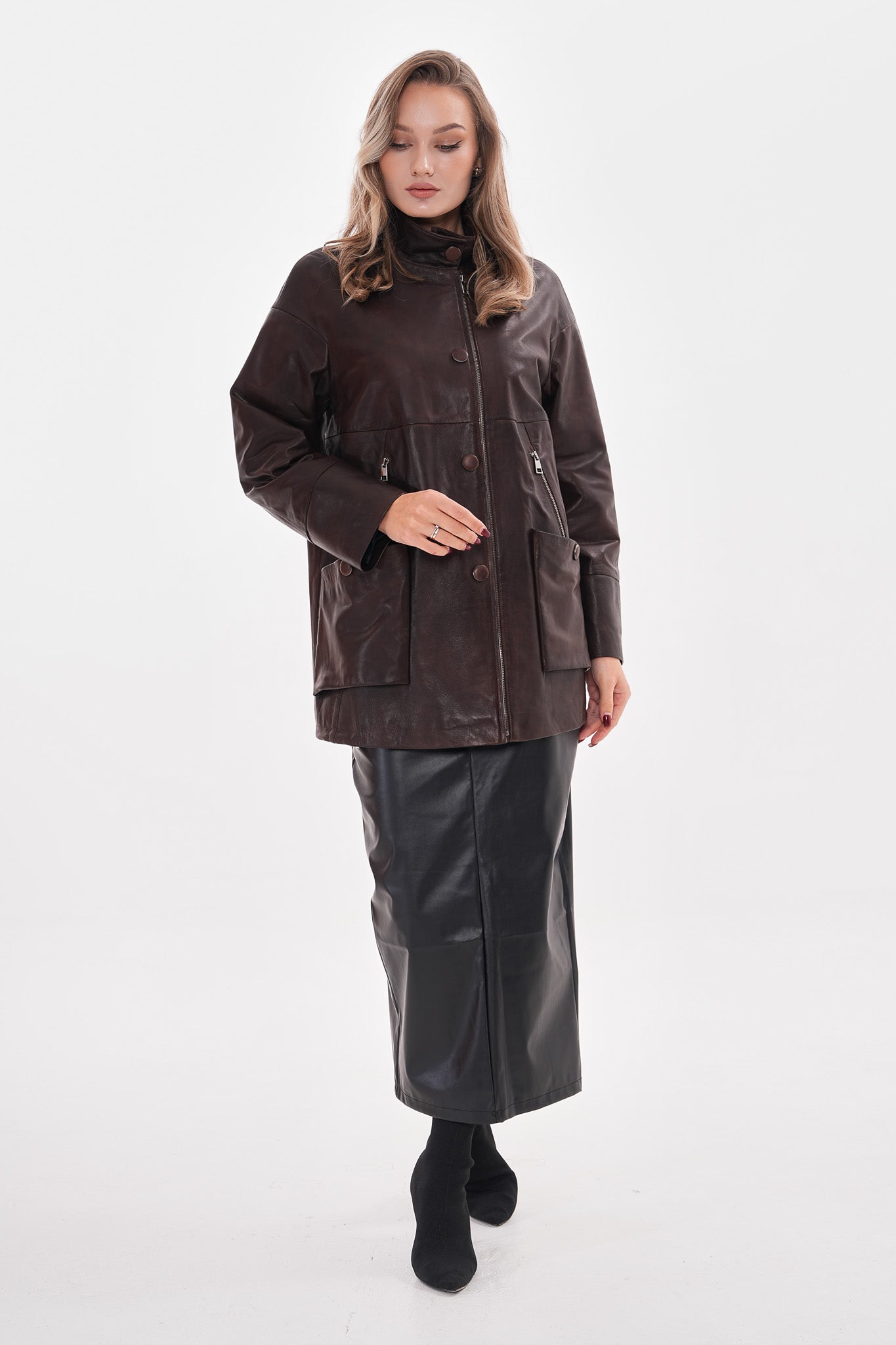 The Liora Brown Leather Women Jacket