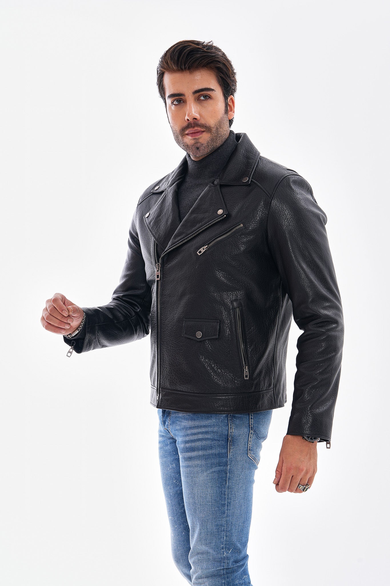 The Volt Textured Black Leather Men Jacket
