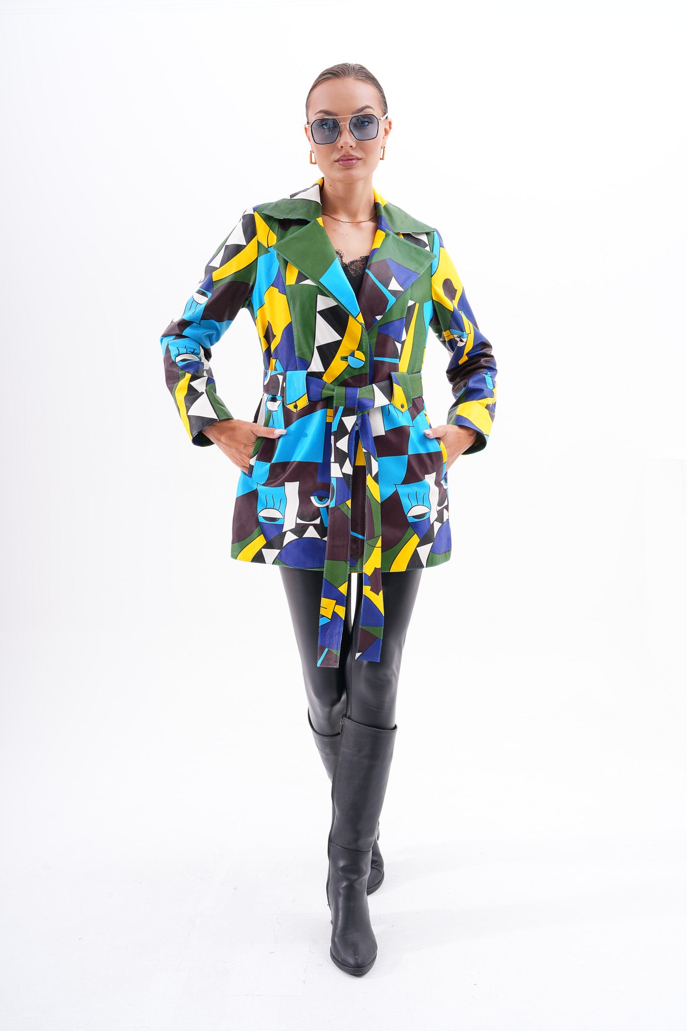Sienna Abstract Art Leather Women Jacket – Blue Green Edition