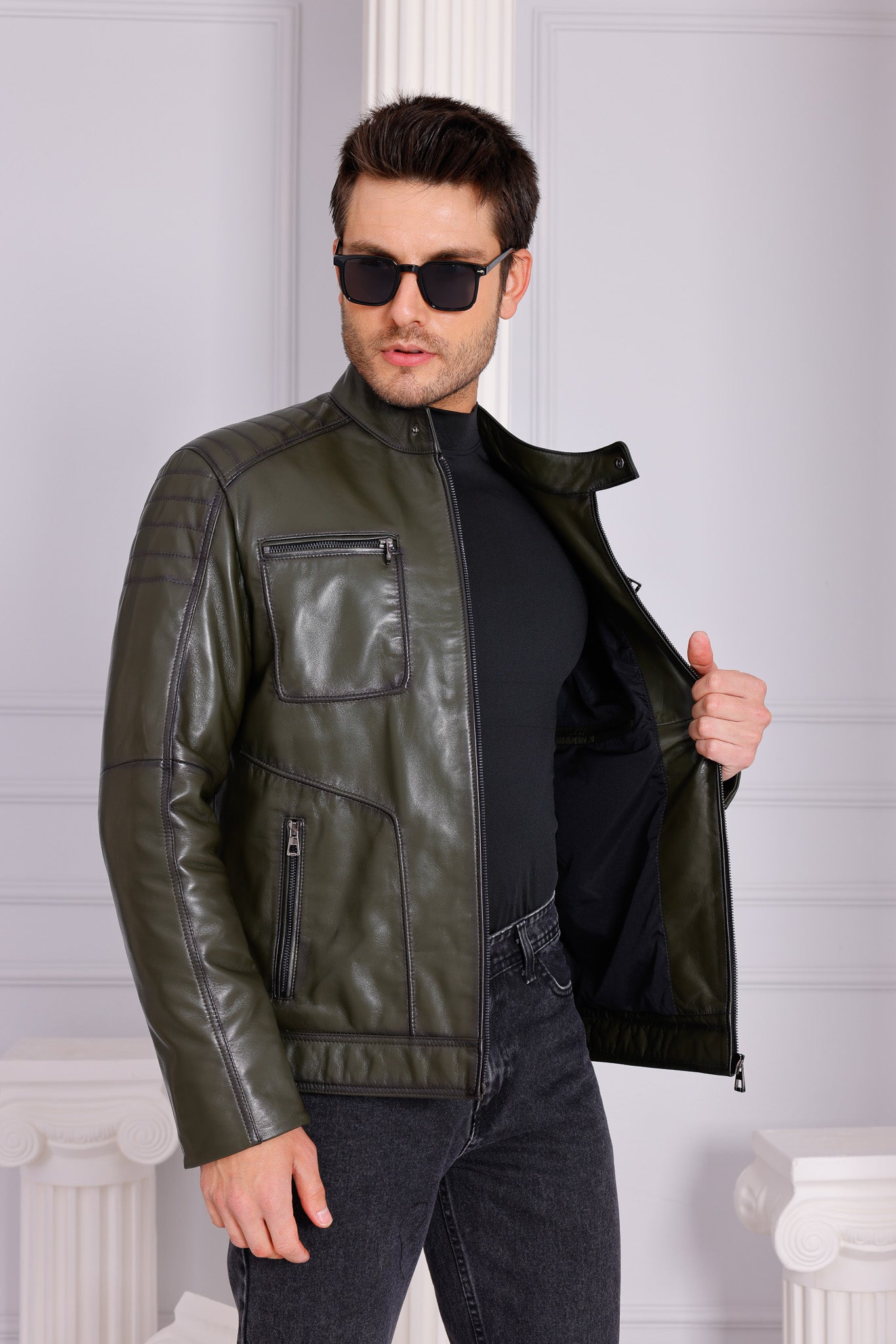 The Argento Green Leather Jacket