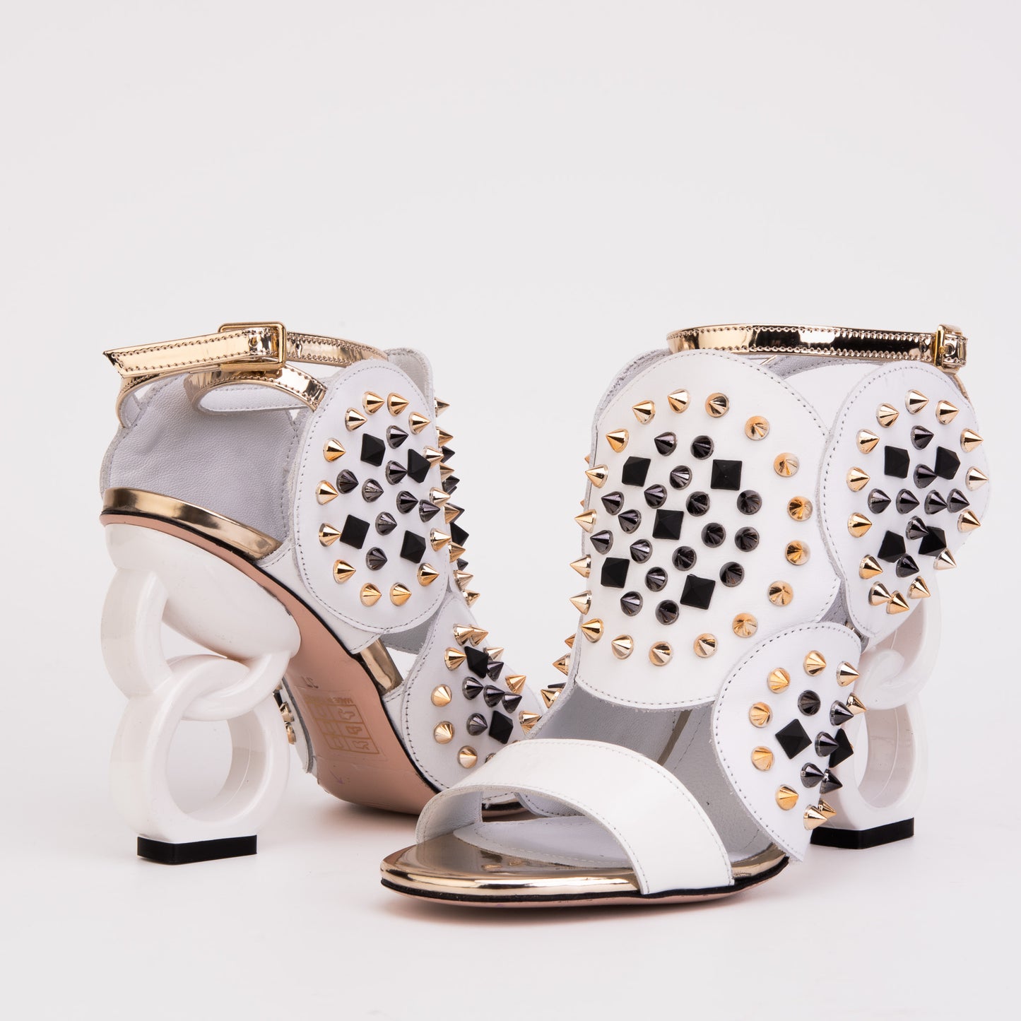 The Infanta White Spike Leather Ankle Strap Women Sandal