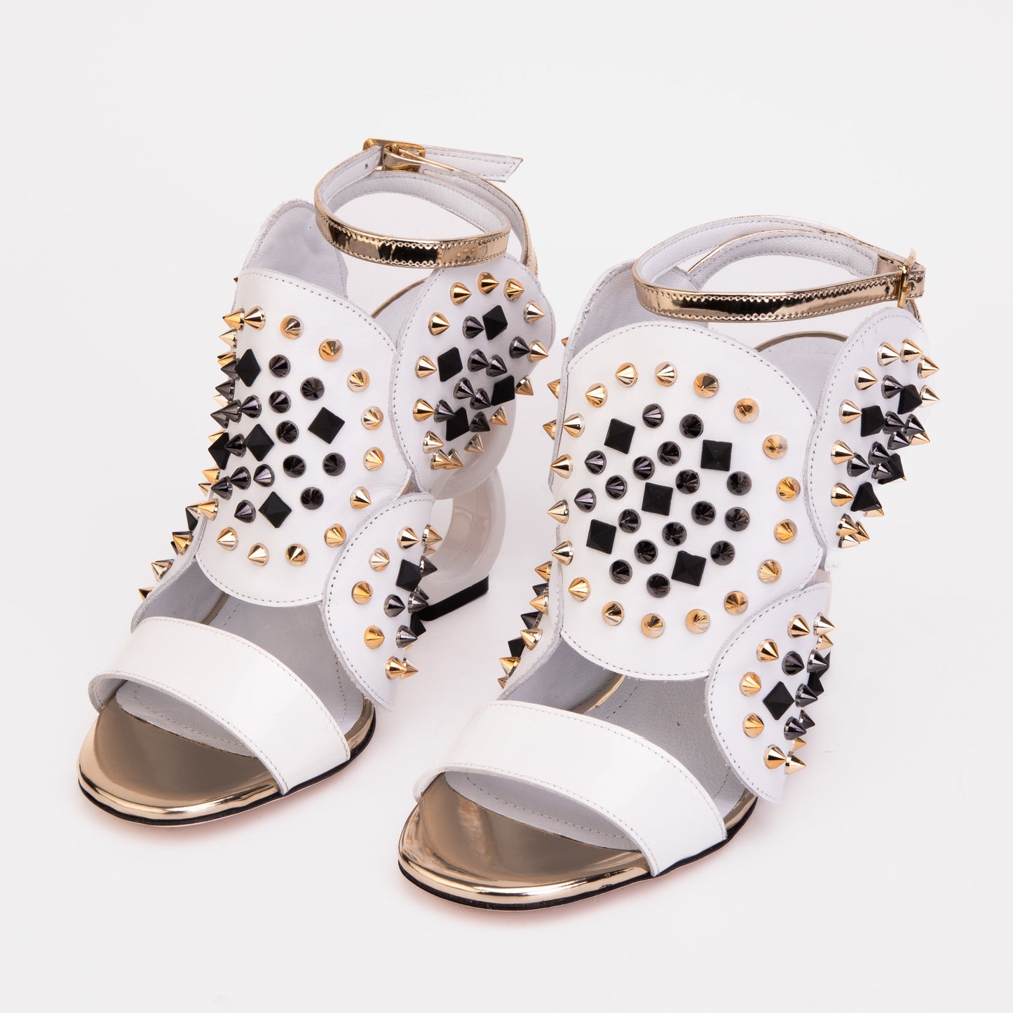 The Infanta White Spike Leather Ankle Strap Women Sandal