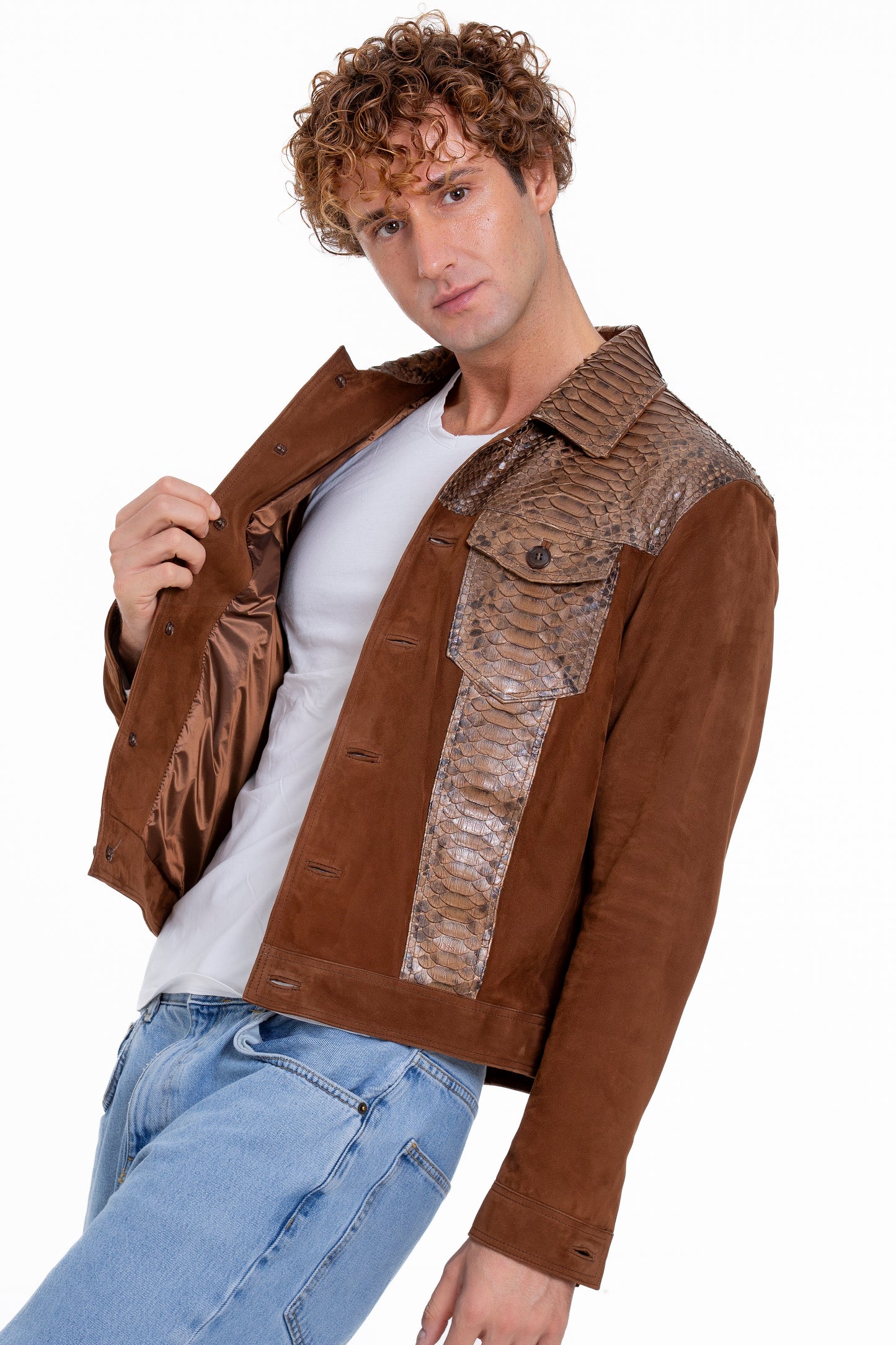 Chaqueta de piel de pitón de ante color canela para hombre de Margaraten