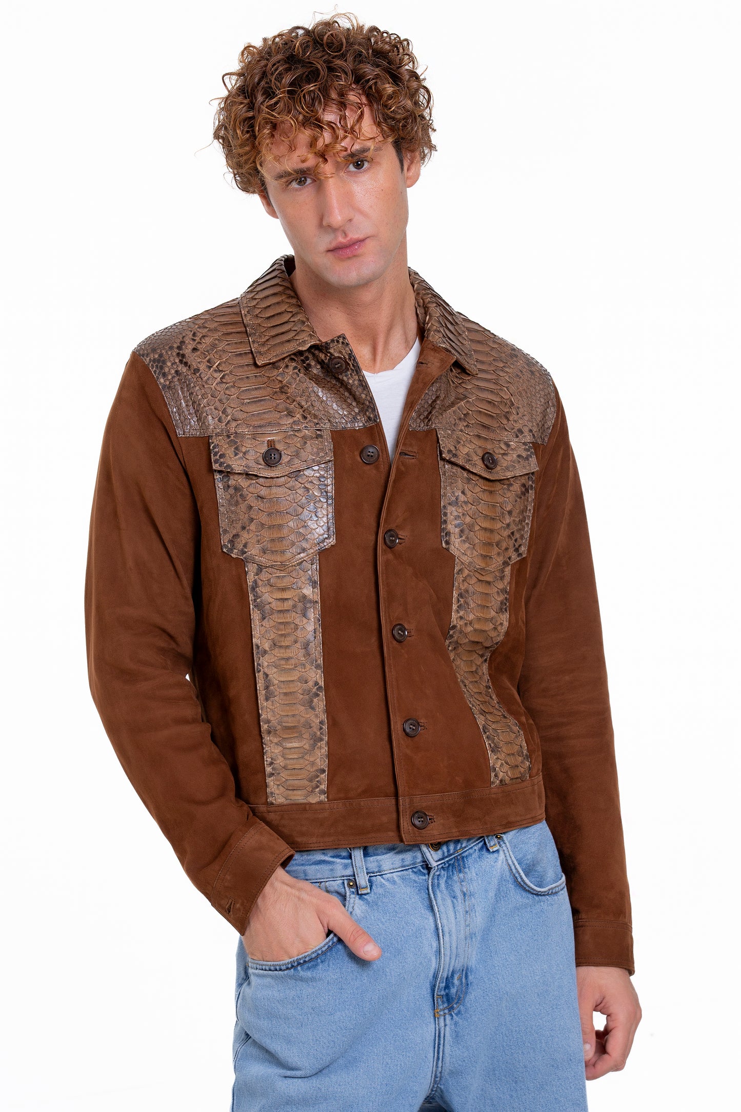 Chaqueta de piel de pitón de ante color canela para hombre de Margaraten
