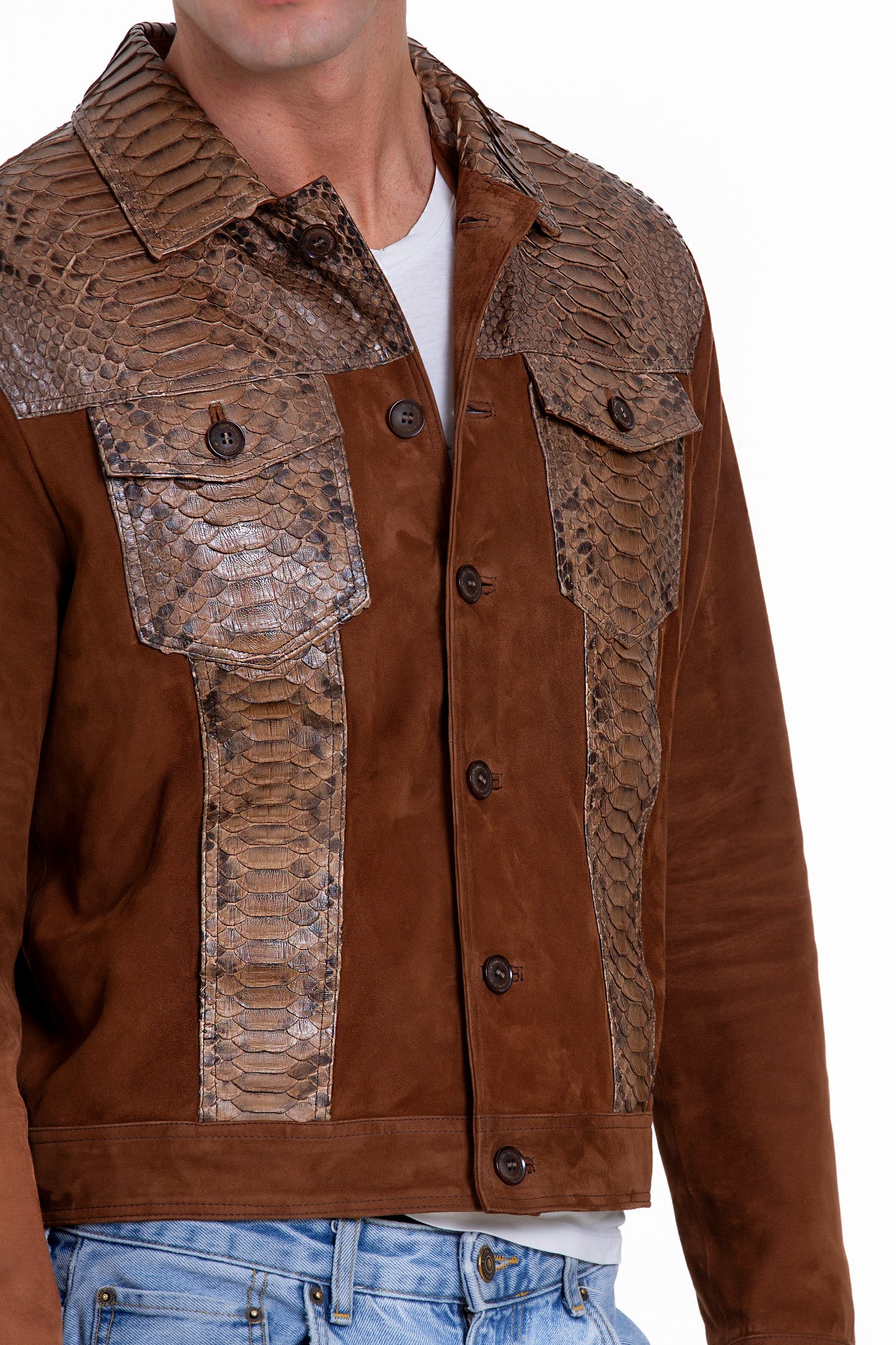 Chaqueta de piel de pitón de ante color canela para hombre de Margaraten