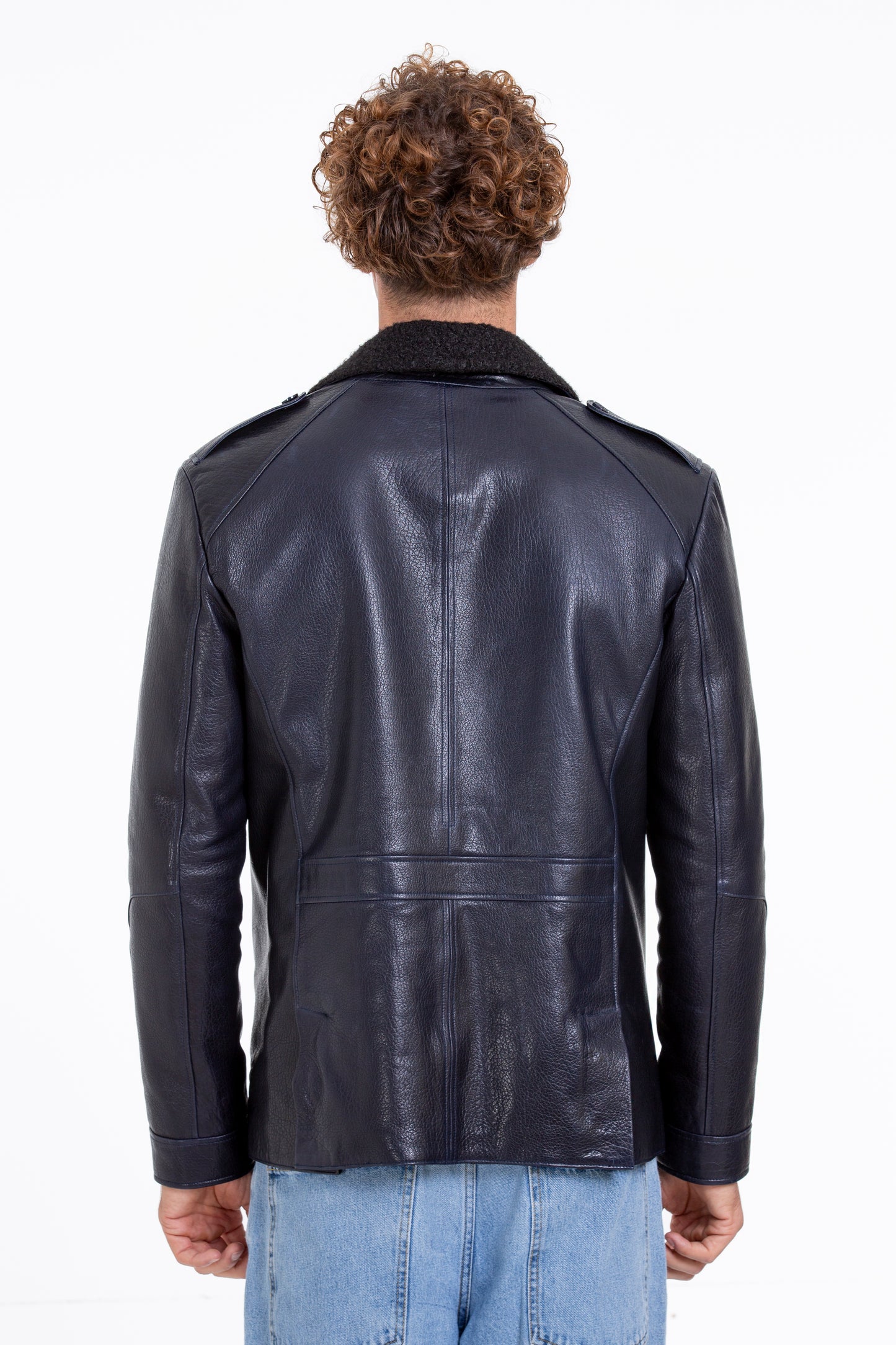 Chaqueta de piel de oveja azul marino de Ponsonby para hombre