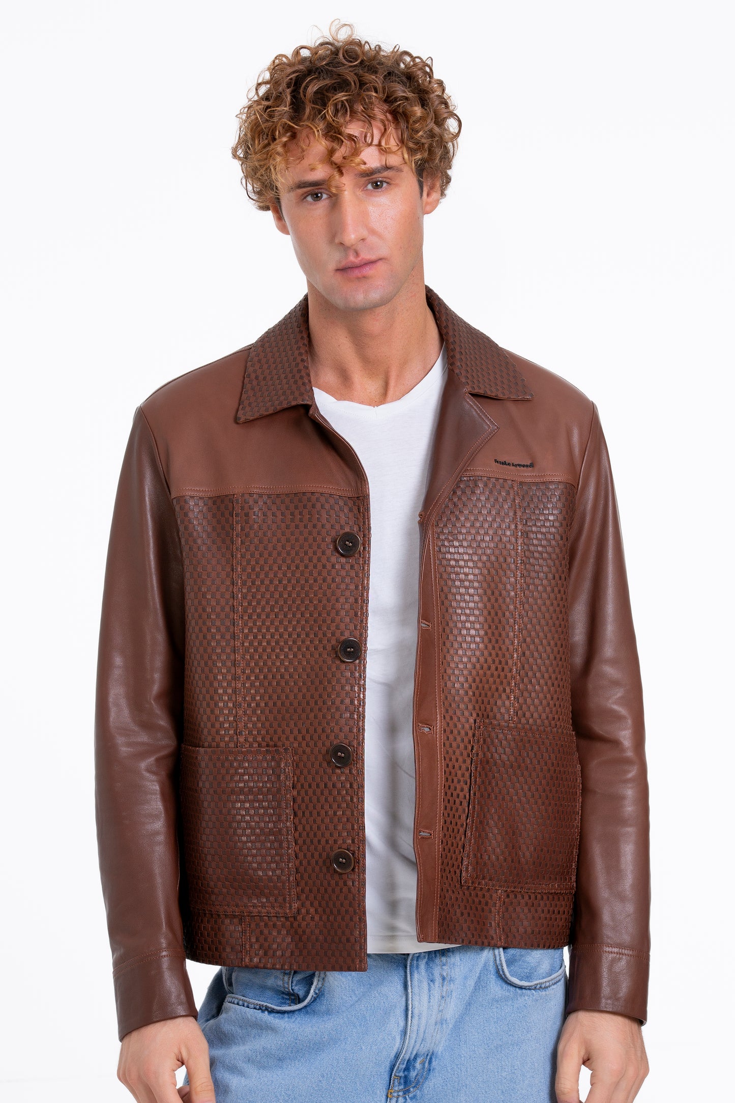 Chaqueta de cuero tejida a mano para hombre en color tostado de Glasgow