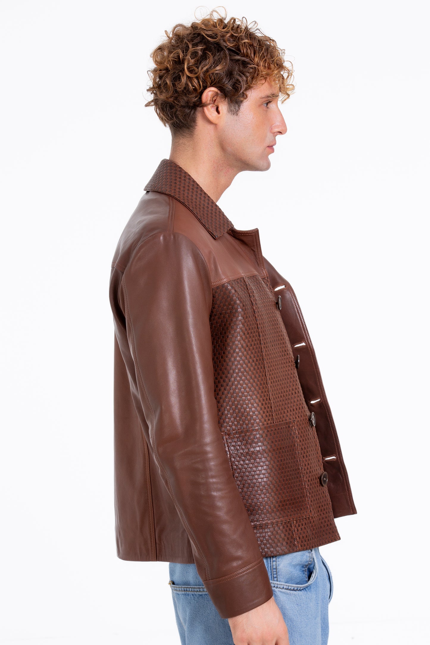 Chaqueta de cuero tejida a mano para hombre en color tostado de Glasgow