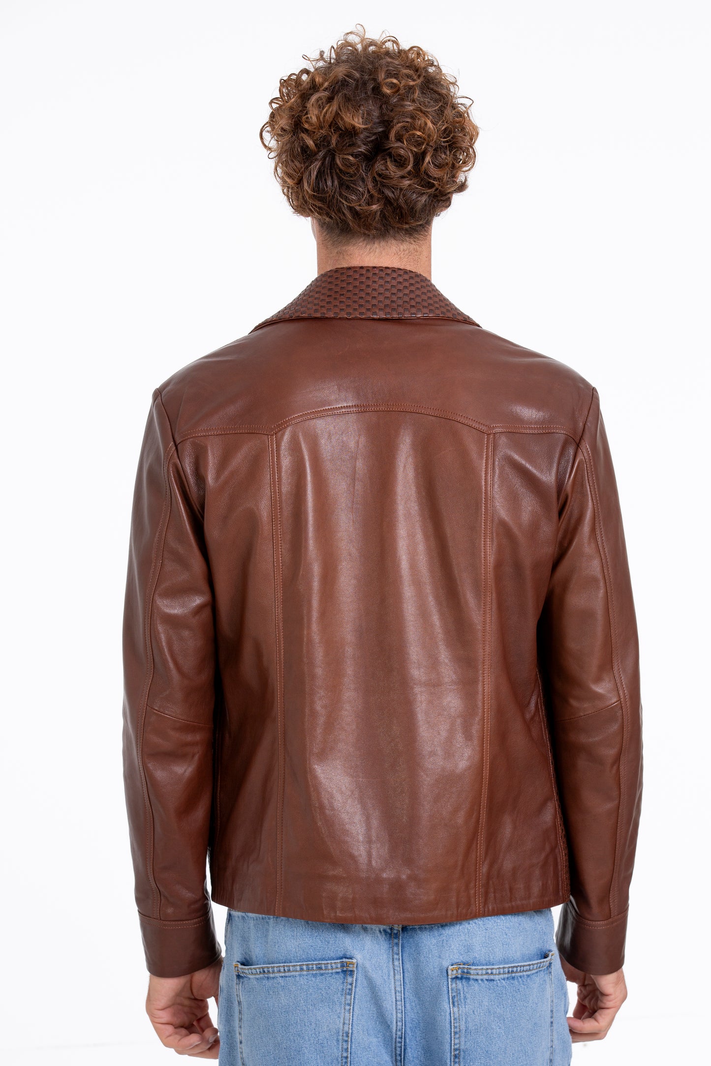 Chaqueta de cuero tejida a mano para hombre en color tostado de Glasgow