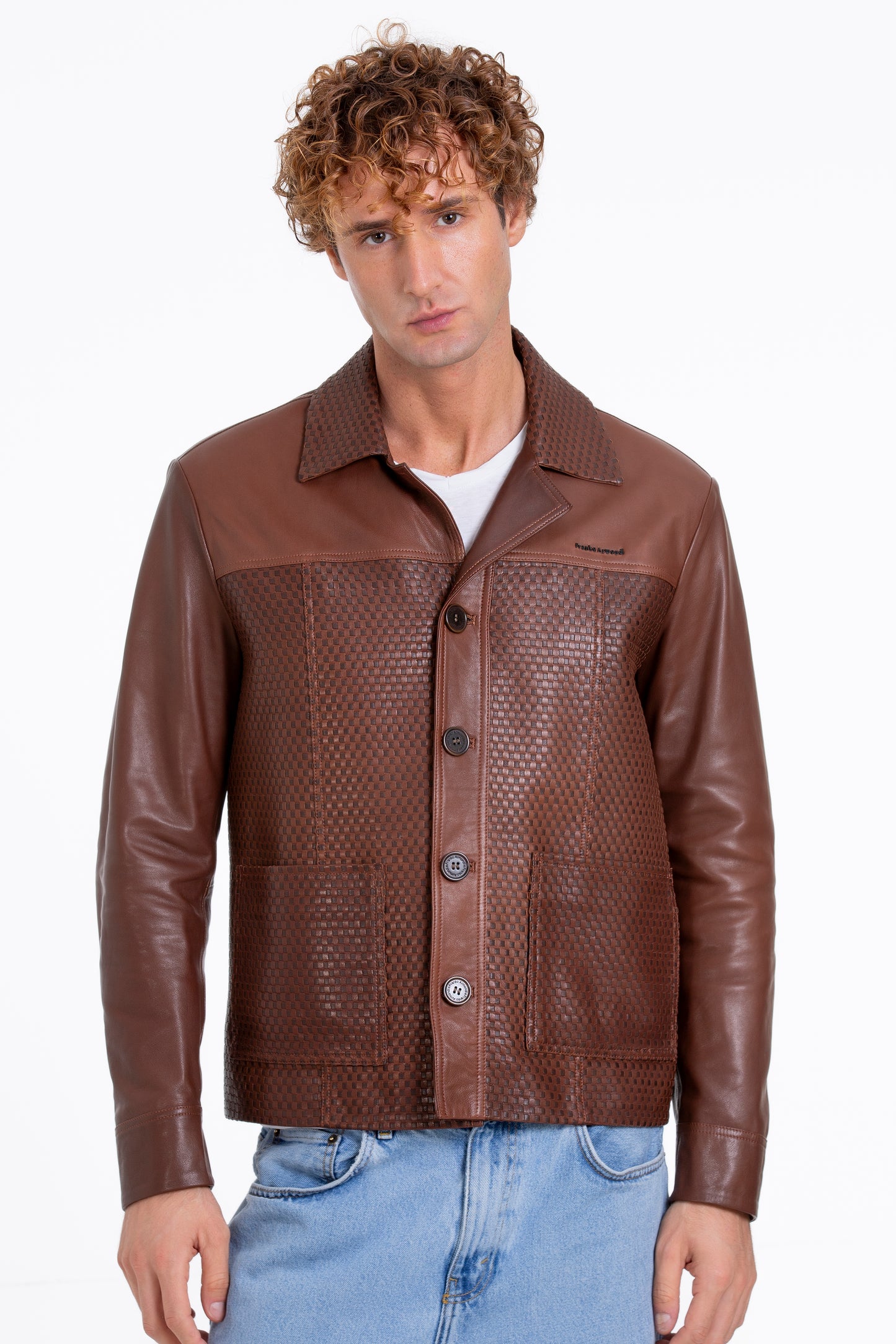 Chaqueta de cuero tejida a mano para hombre en color tostado de Glasgow