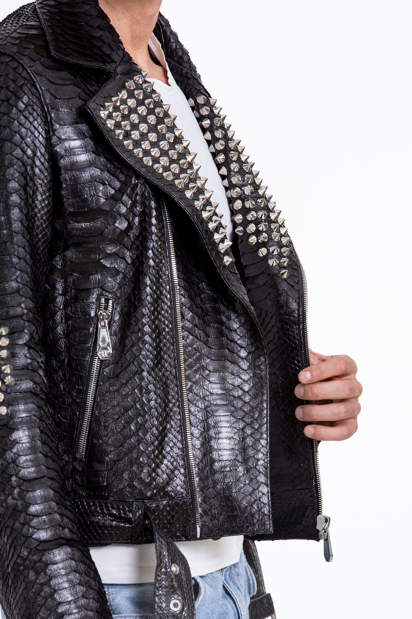The Kopenhag Pythn Black Spike Leather Men Jacket