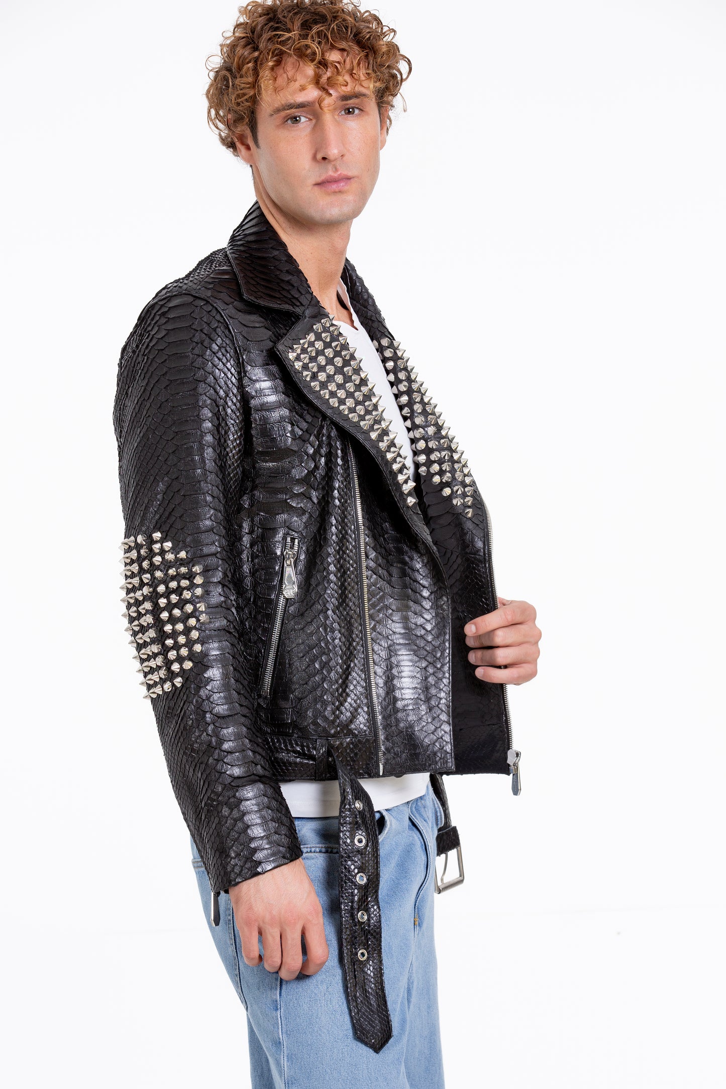 The Kopenhag Pythn Black Spike Leather Men Jacket