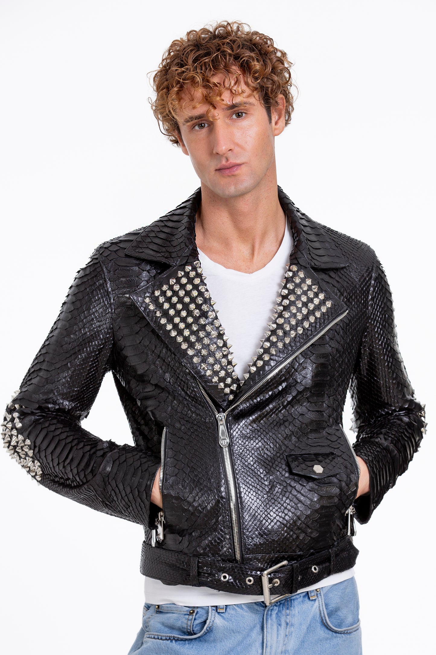 The Kopenhag Pythn Black Spike Leather Men Jacket