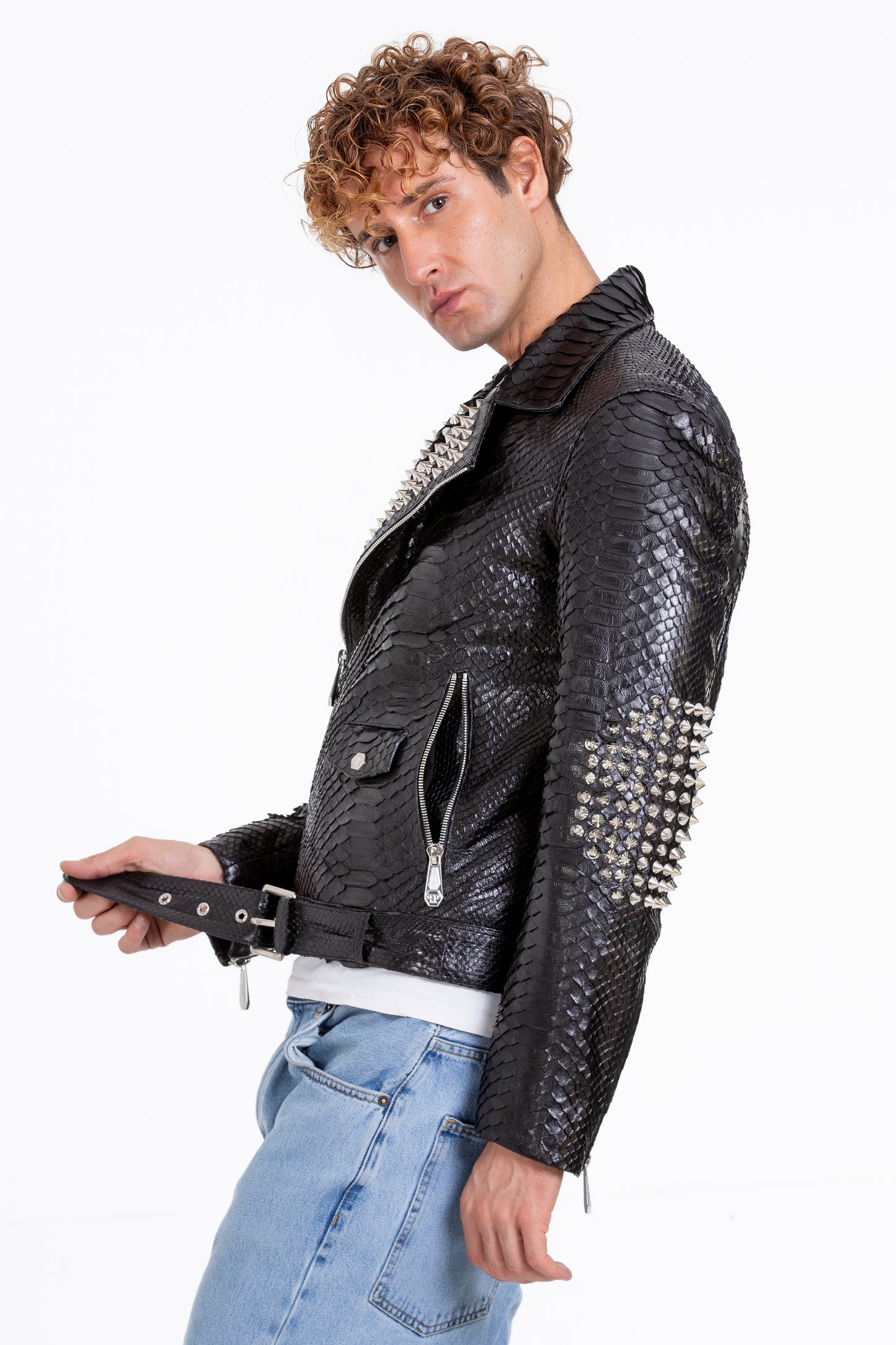 The Kopenhag Pythn Black Spike Leather Men Jacket