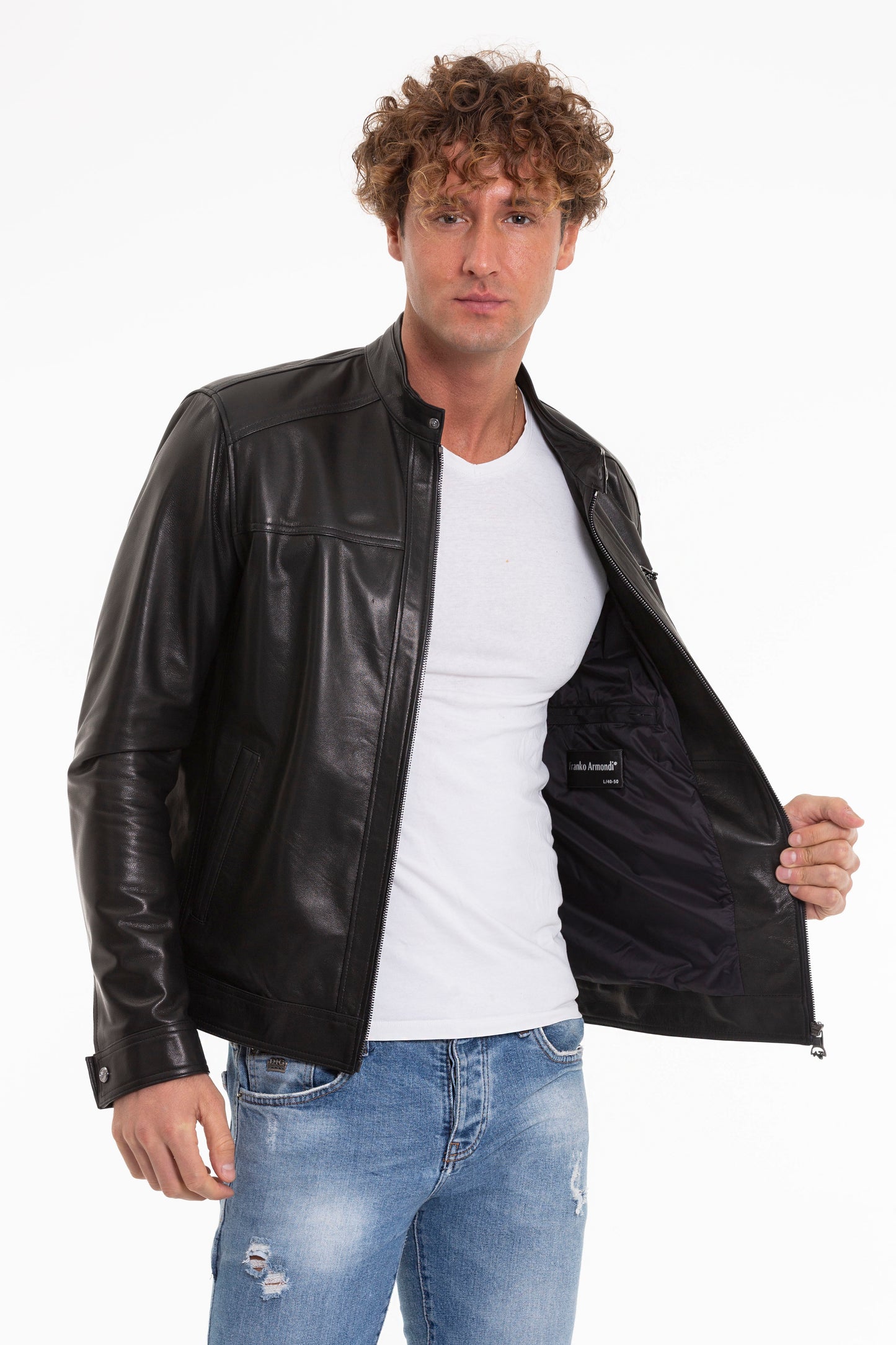 La chaqueta de cuero negra para hombre de Poleo