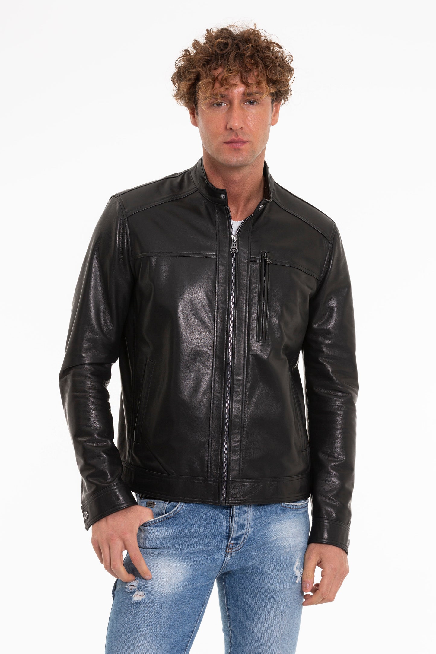 La chaqueta de cuero negra para hombre de Poleo