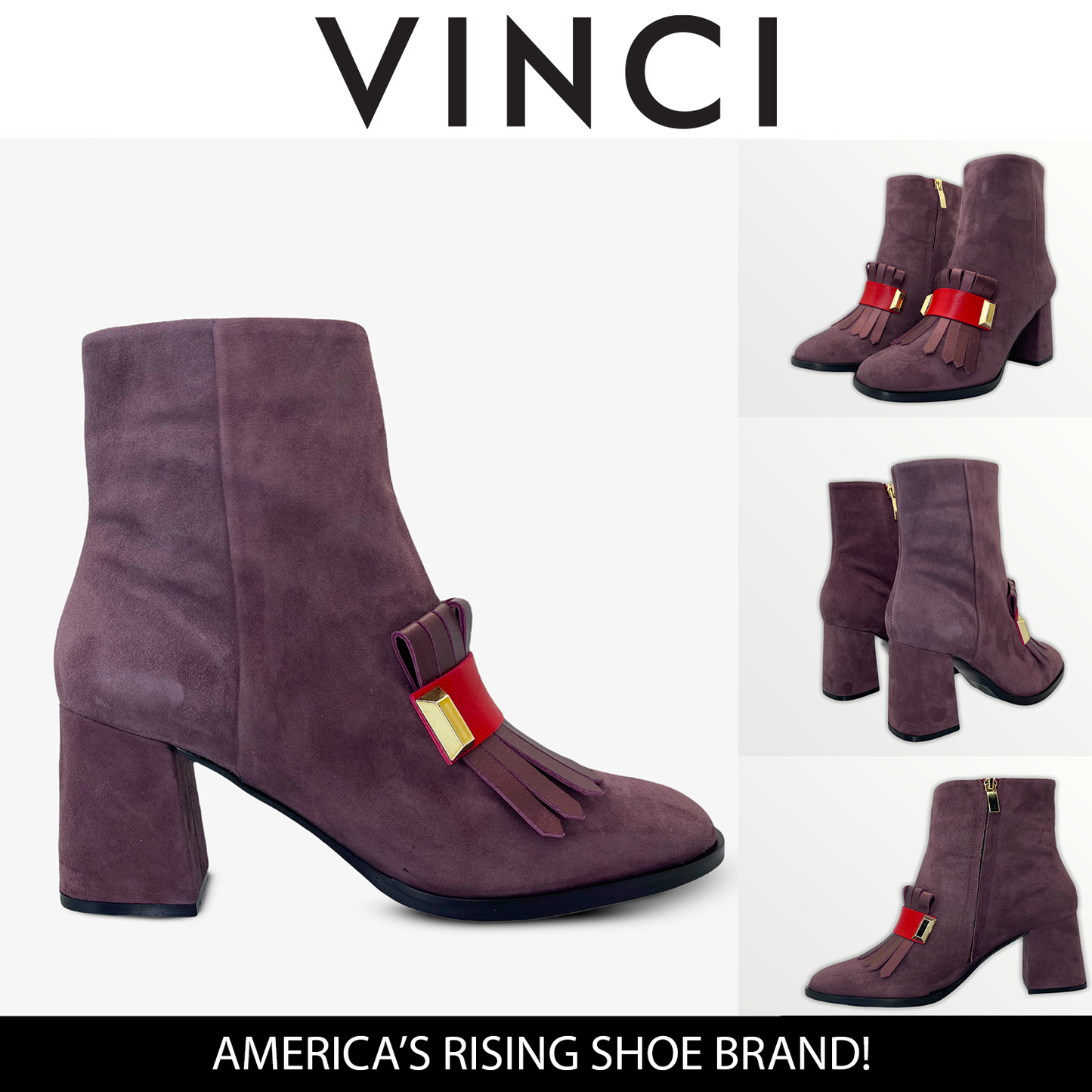 Bota de mujer con tacón de bloque de piel de ante rosa de Luksor