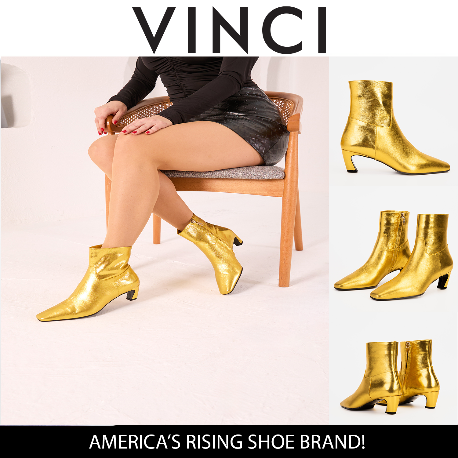 The Golden Glow Gold Leather Kitten Heel Women Boot – Vinci