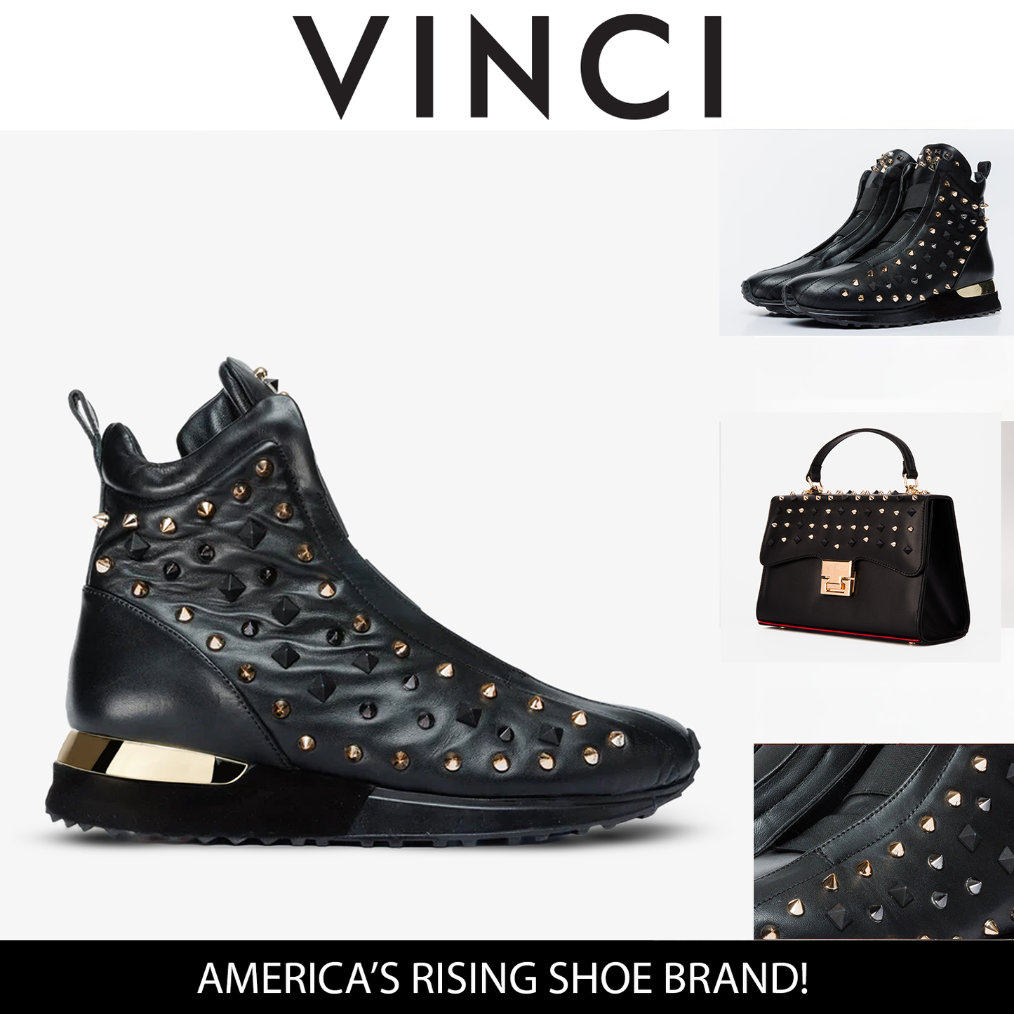 Zapatilla Infanta High-Top de piel con pinchos negros para mujer Edición limitada