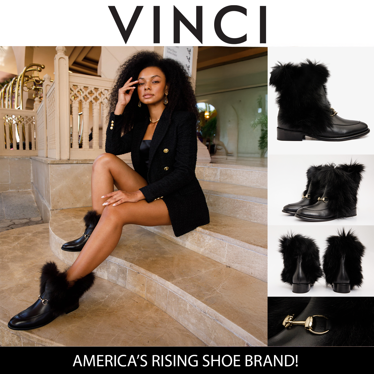 The Izmir Black Leather Natural Fur Mid Calf Women Boot – Vinci