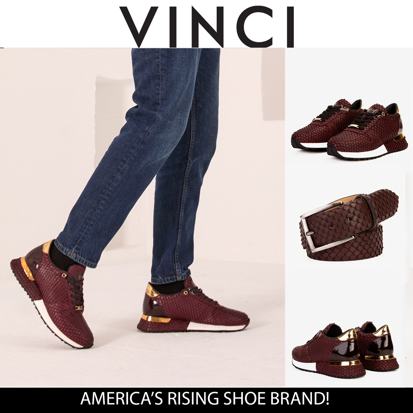 Zapatillas de deporte Majesty Burgundy Leather para hombre
