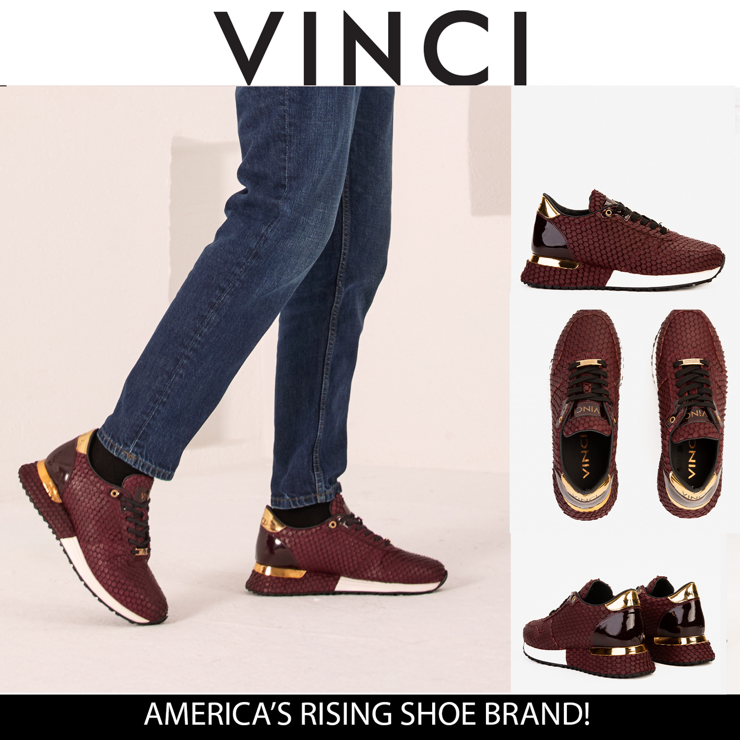 Zapatillas de deporte Majesty Burgundy Leather para hombre