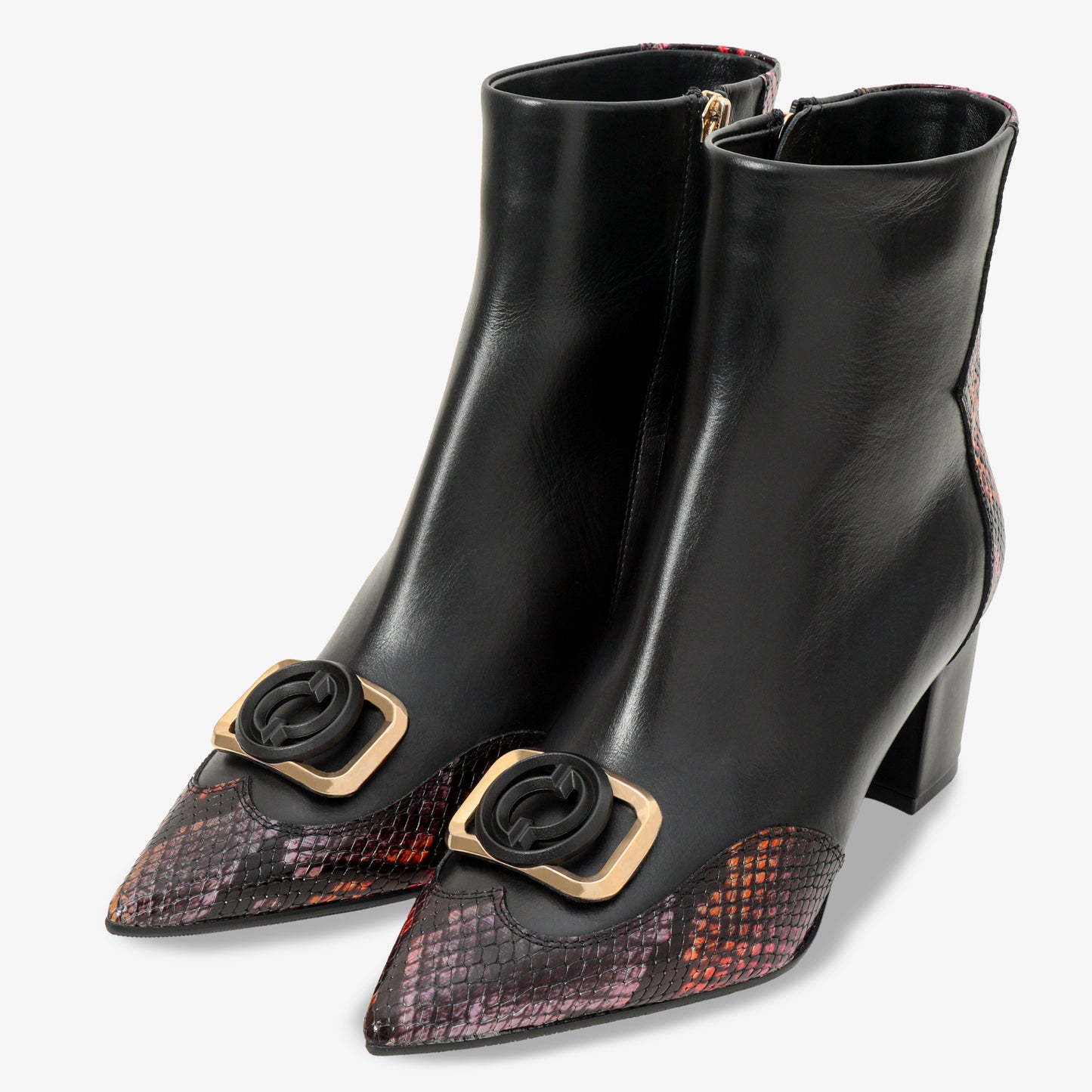 Gray Black & Fuchsia Leather Block Heel Women Boot