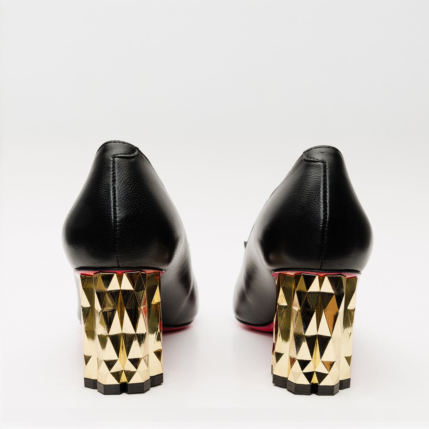 The Love Black Leather Block Heel Pump Women Shoe