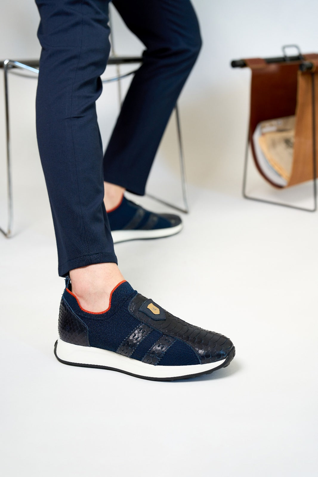 Zapatillas de punto y cuero Aslan Navy para hombre