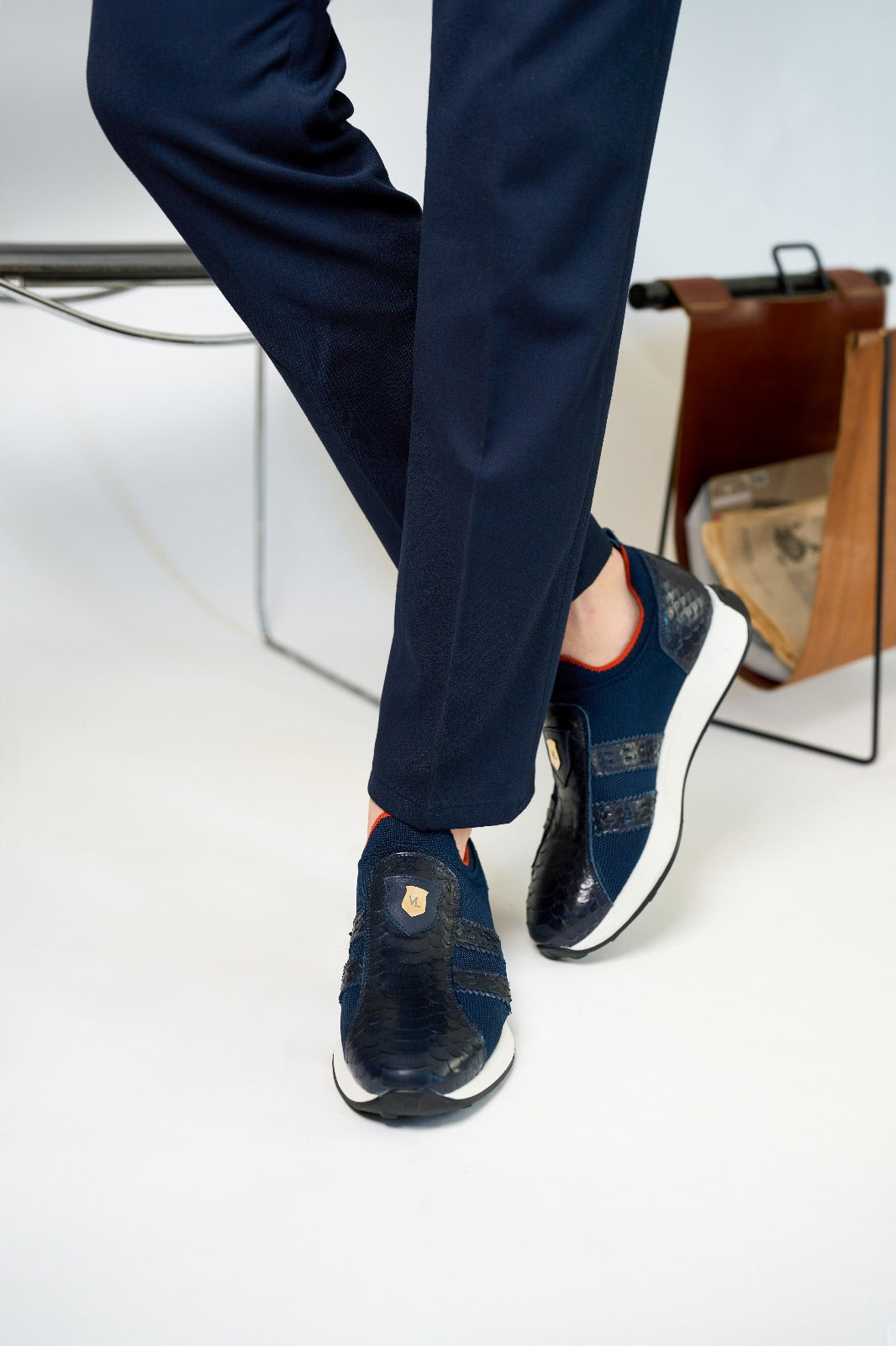 Zapatillas de punto y cuero Aslan Navy para hombre
