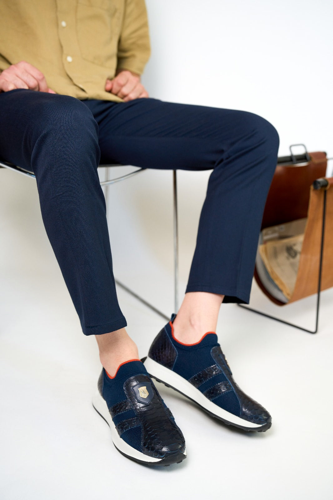 Zapatillas de punto y cuero Aslan Navy para hombre