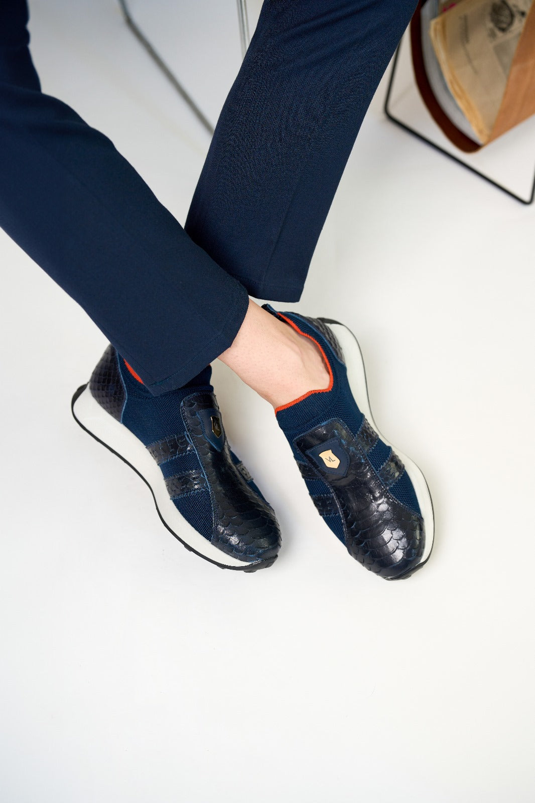 Zapatillas de punto y cuero Aslan Navy para hombre