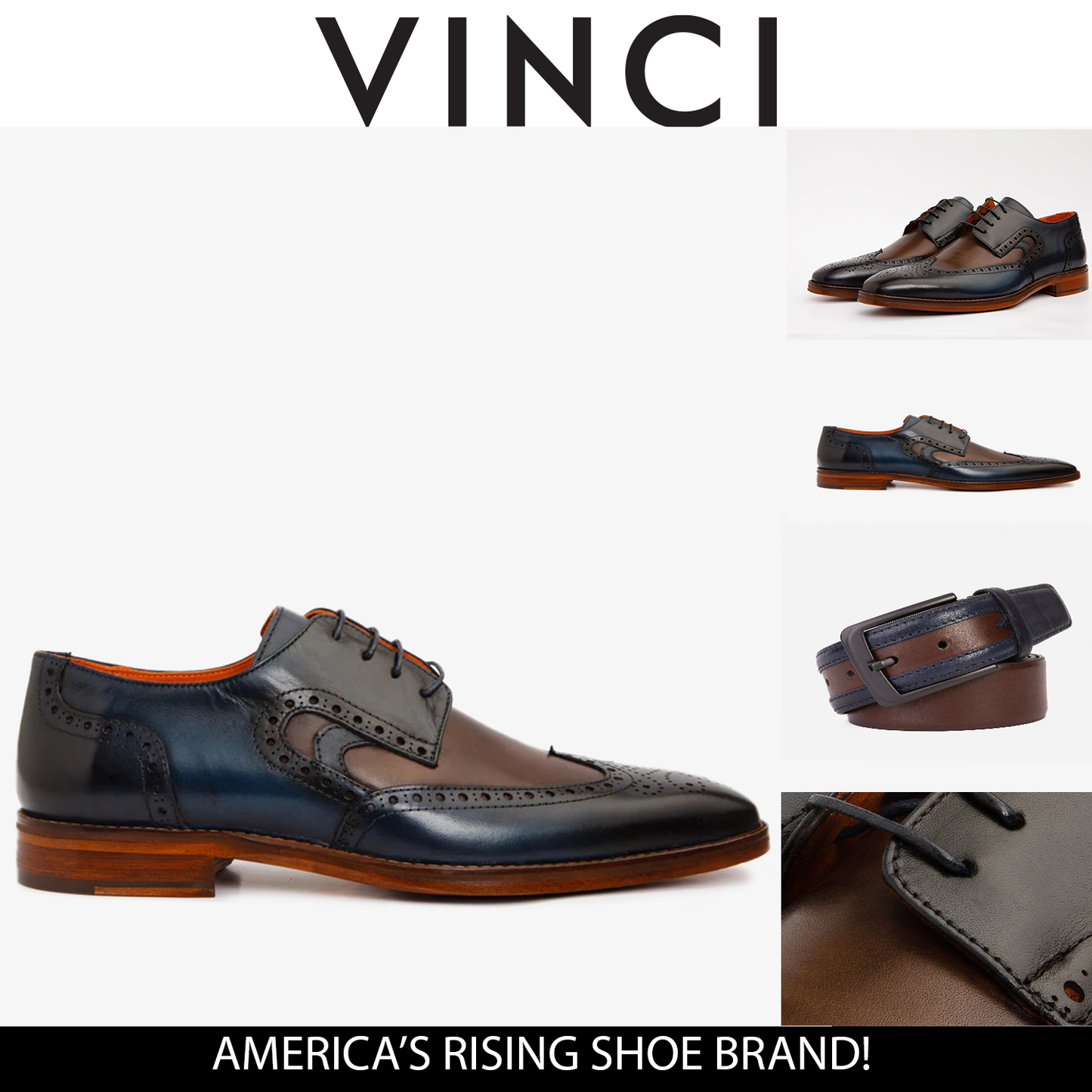 حذاء Neiva Navy/Brown Wingtip Semi Brogue Derby للرجال