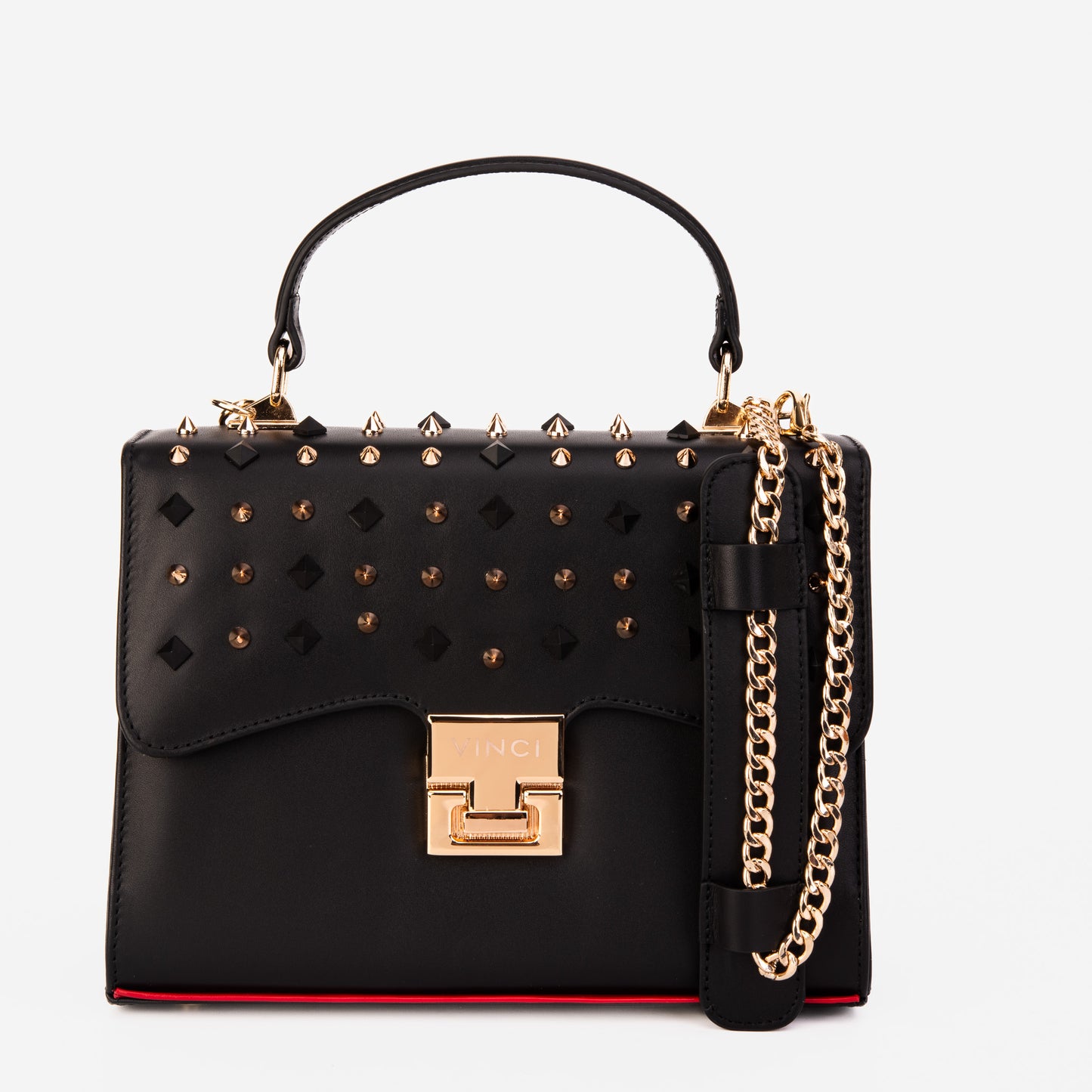 El bolso de mano Infanta de piel con pinchos negros