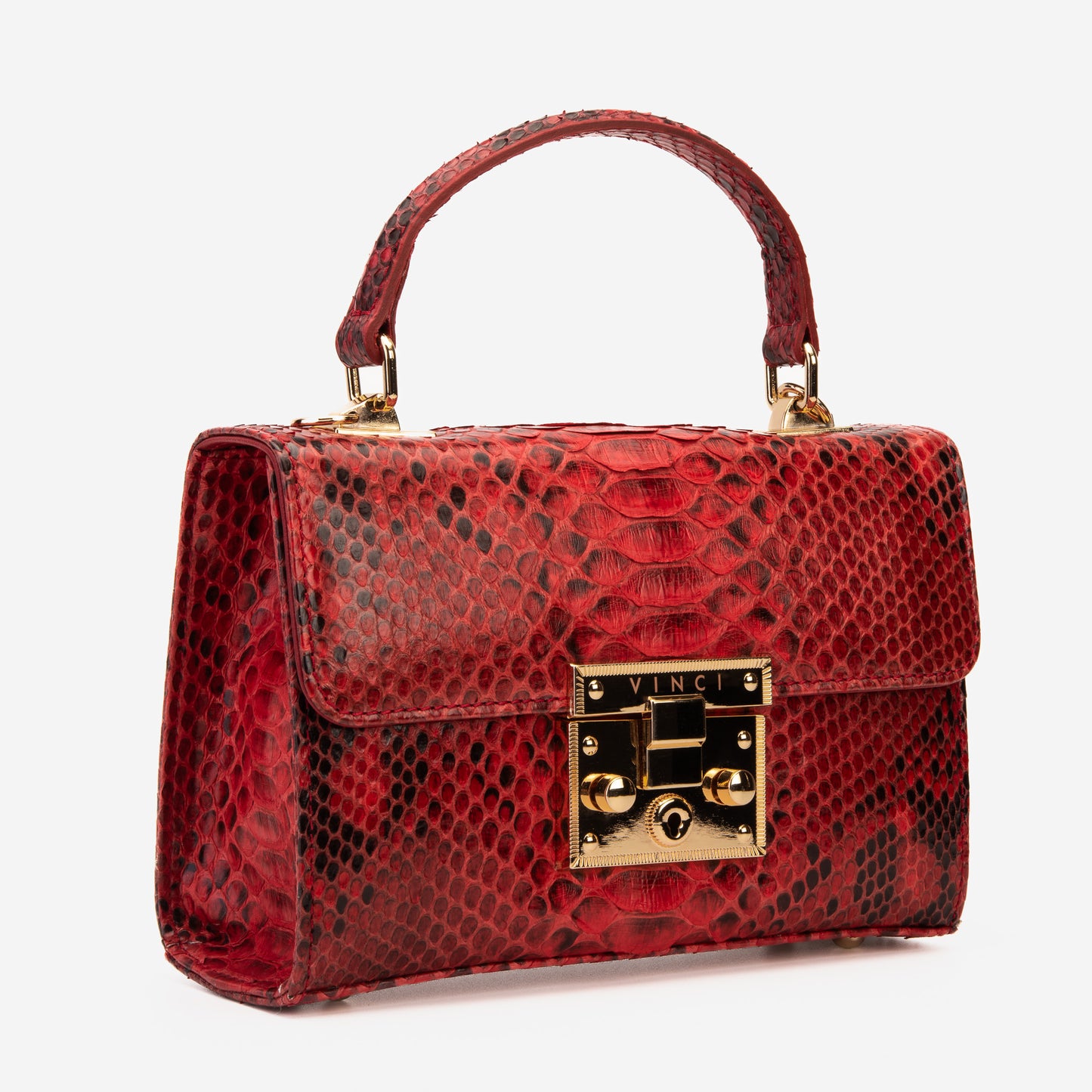 El bolso de mano de cuero de pitón rojo Queen