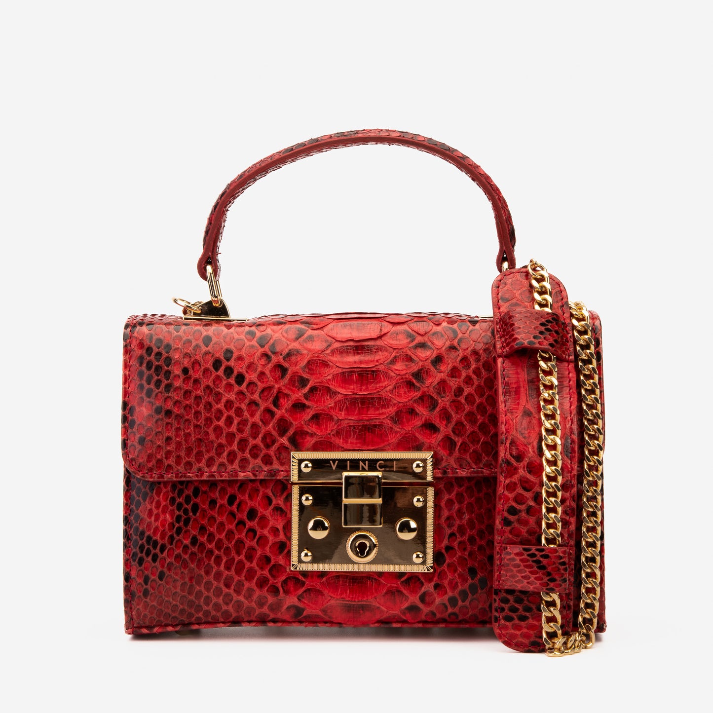 El bolso de mano de cuero de pitón rojo Queen