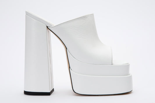 The Neptune White Leather High Heel Sandal Final Sale!