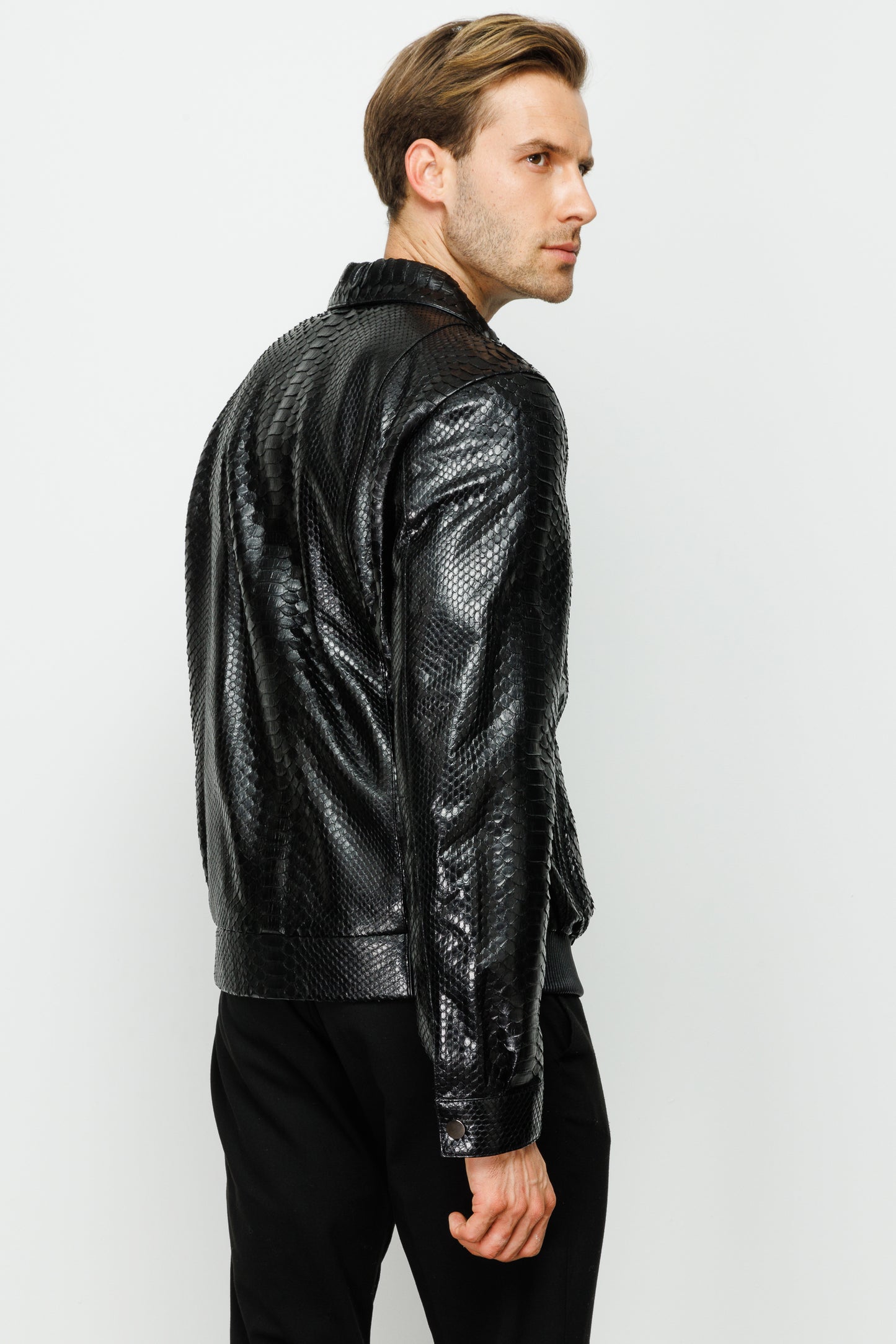 Chaqueta de piel de pitón negra Claribel para hombre