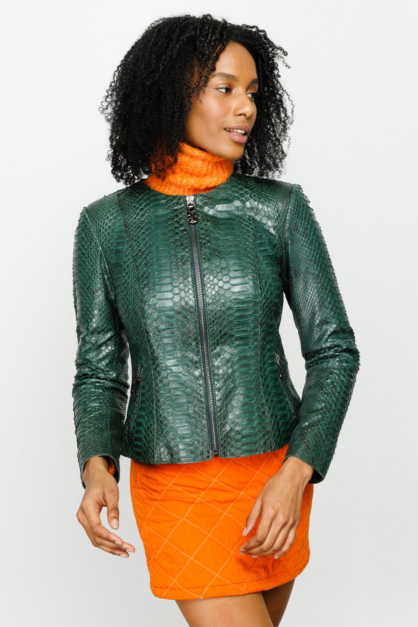 Chaqueta de piel de pitón verde Mekke para mujer