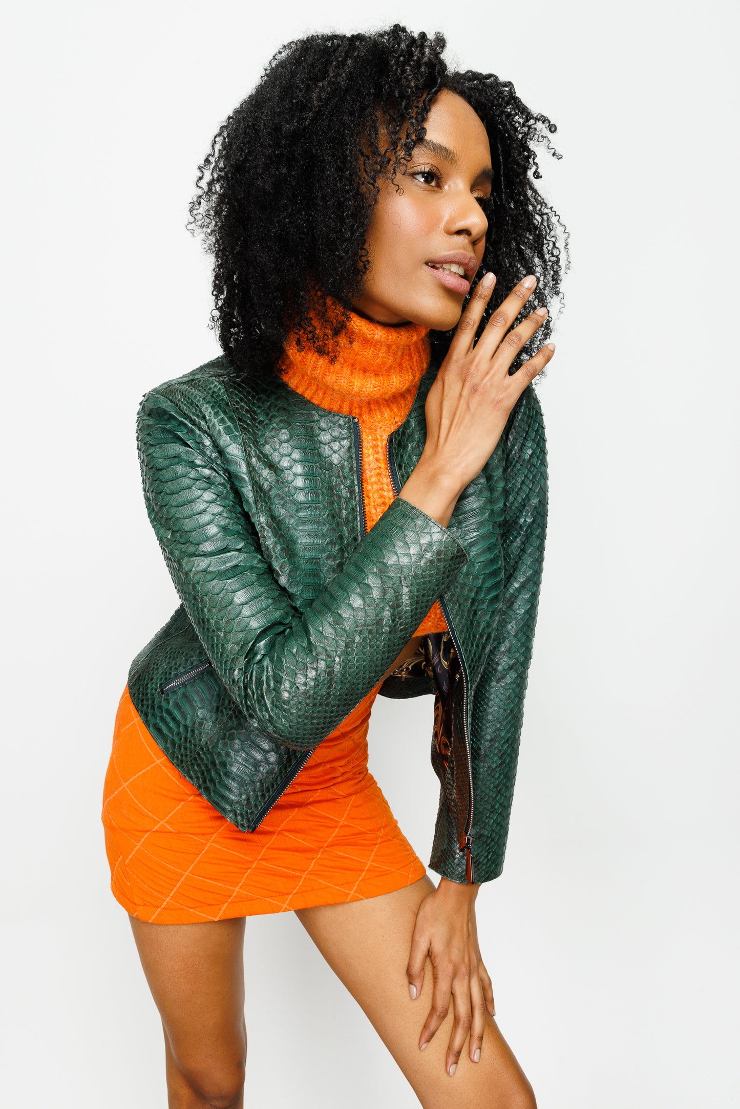 Chaqueta de piel de pitón verde Mekke para mujer
