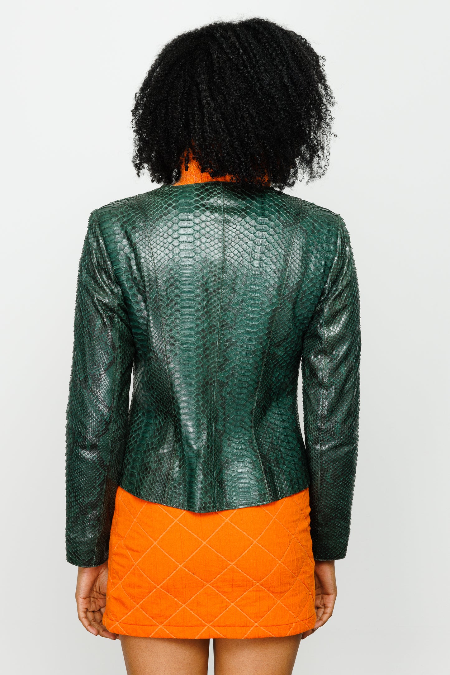 Chaqueta de piel de pitón verde Mekke para mujer