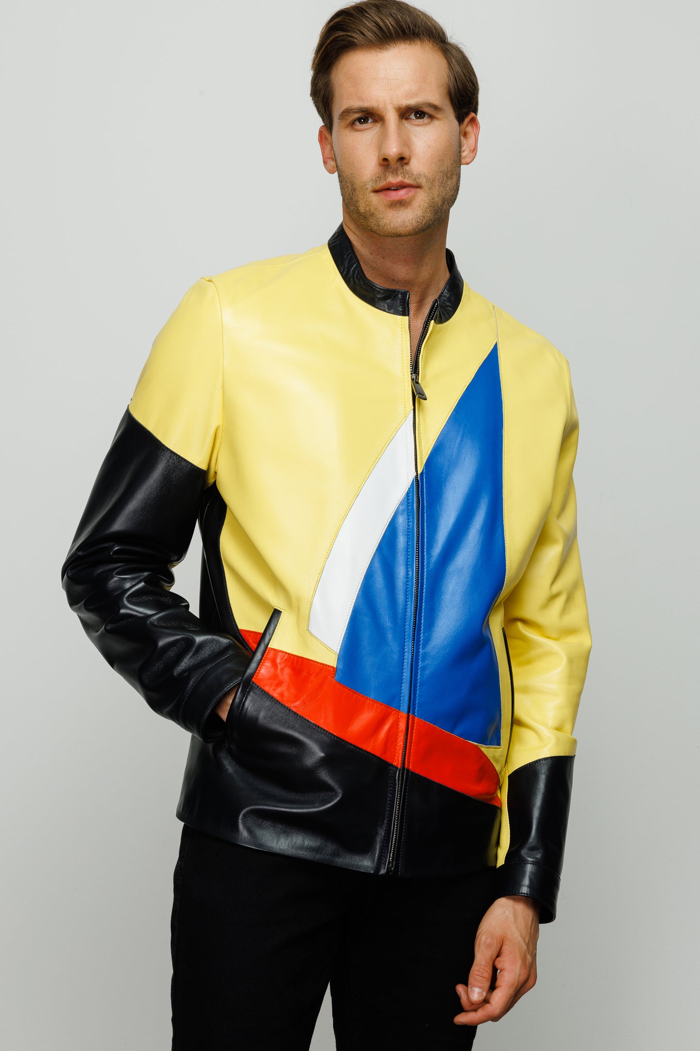 La chaqueta de cuero amarilla Galt para hombre