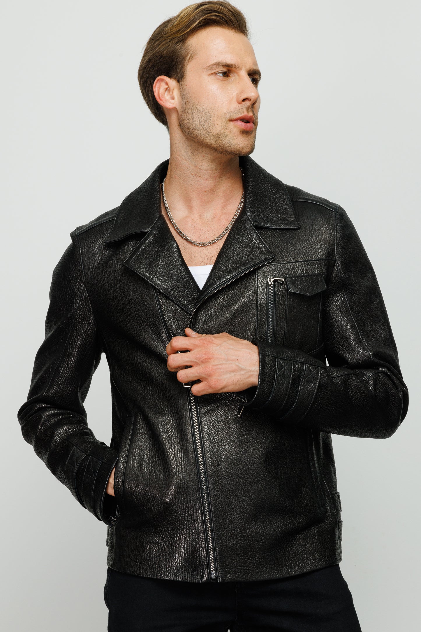 La chaqueta de cuero negra Monala para hombre