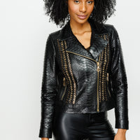The Nayro Pythn Black Leather Women Jacket