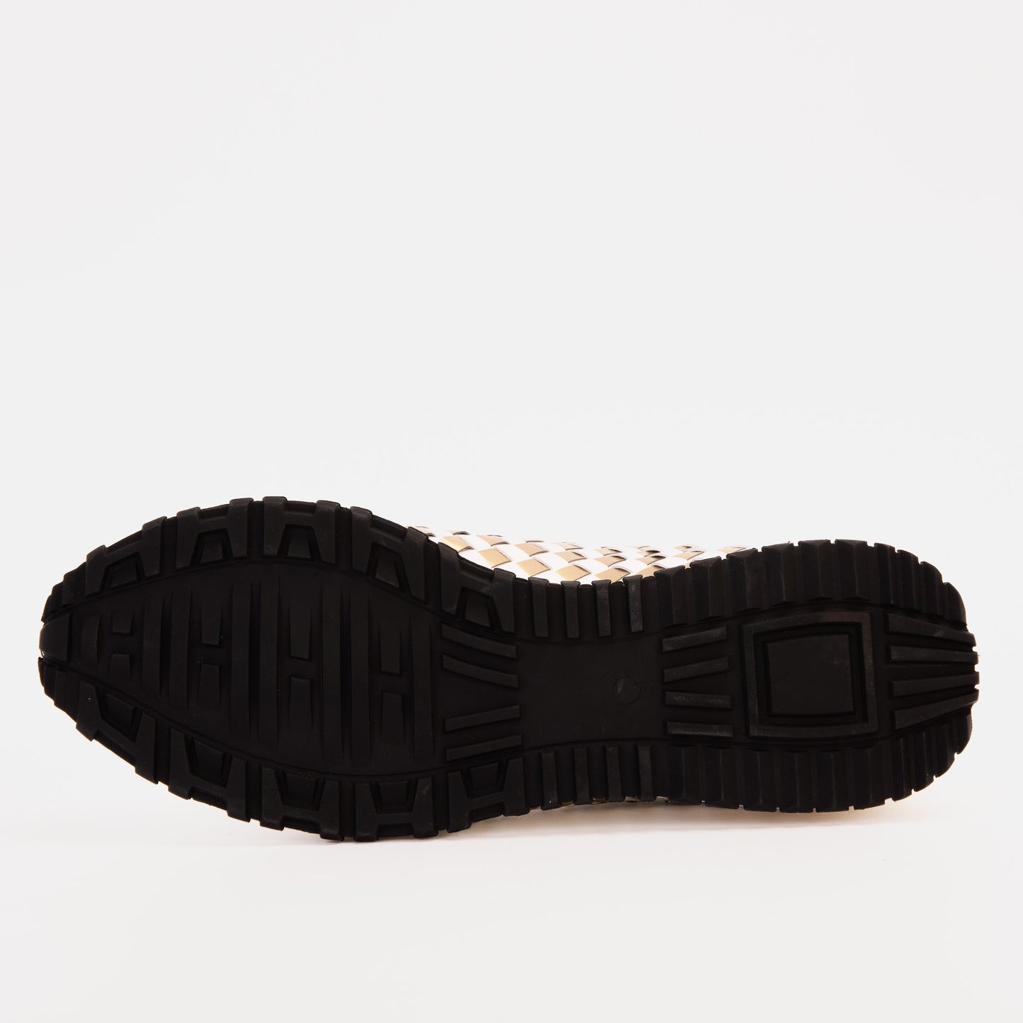 Zapatillas de deporte de cuero tejido blanco y dorado Mackenzie para hombre
