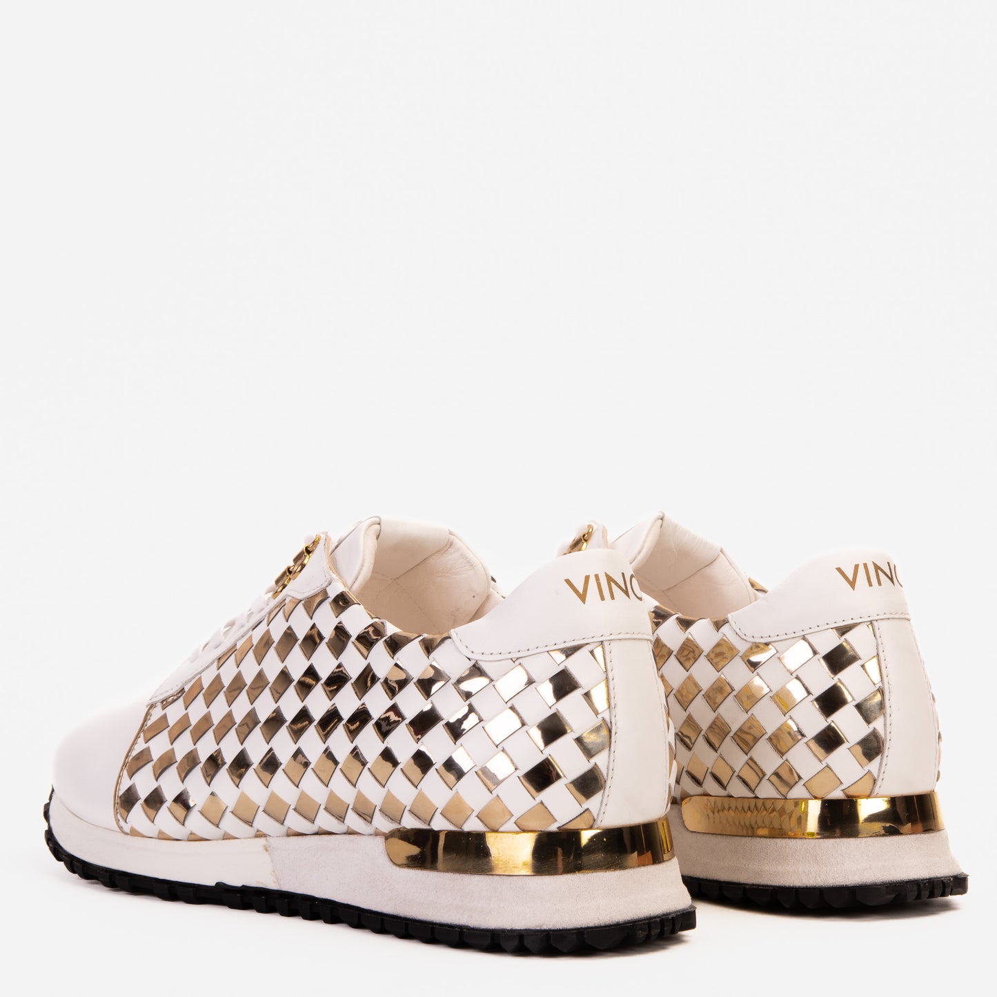 Zapatillas de deporte de cuero tejido blanco y dorado Mackenzie para hombre