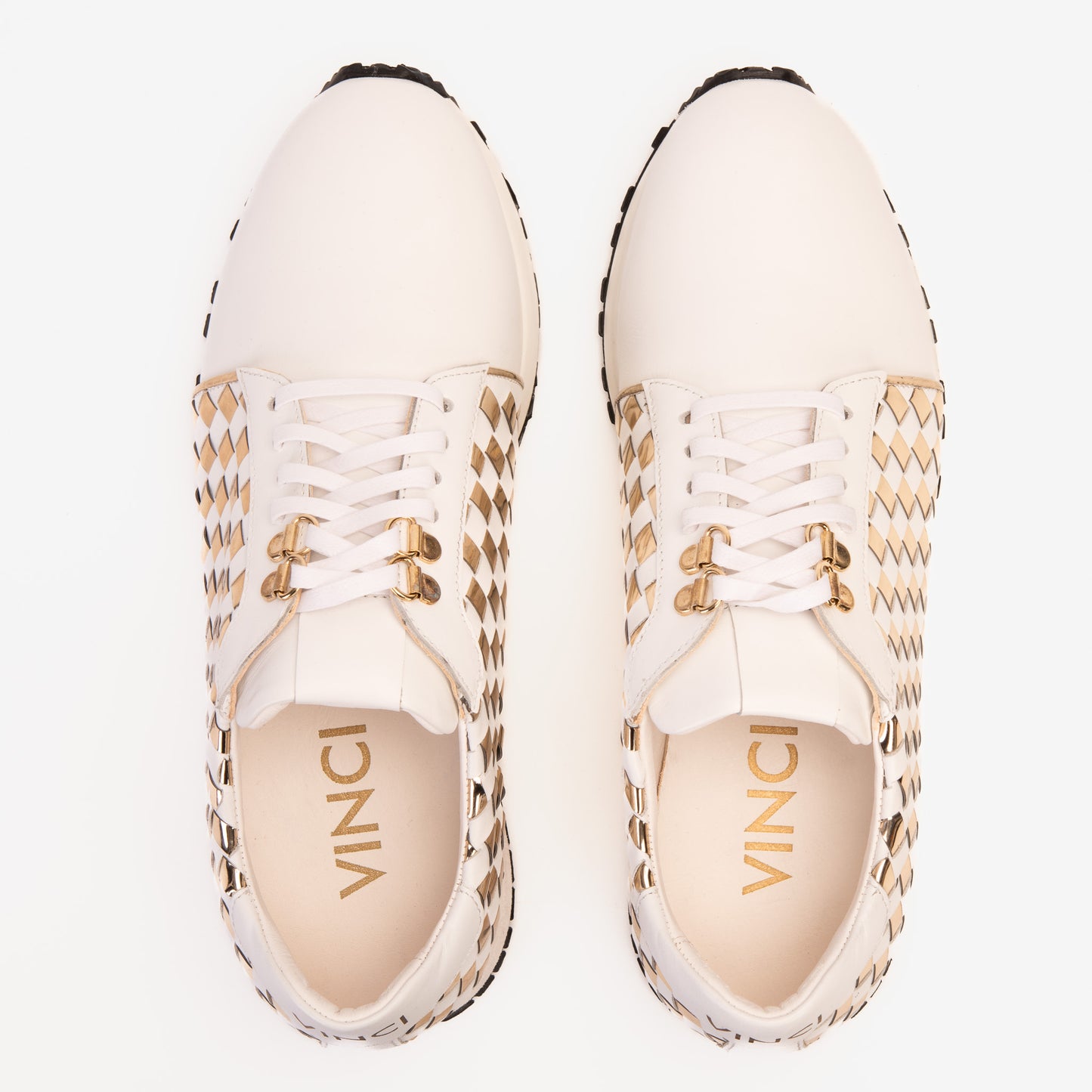 The Mackenzie White & Gold Woven Leather Men Sneaker